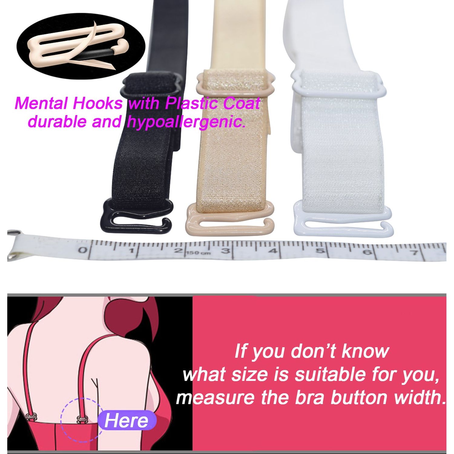 DoHope 18mm Width Band Shoulder Bra Straps Elastic Adjustable Black White Beige 3 Pairs