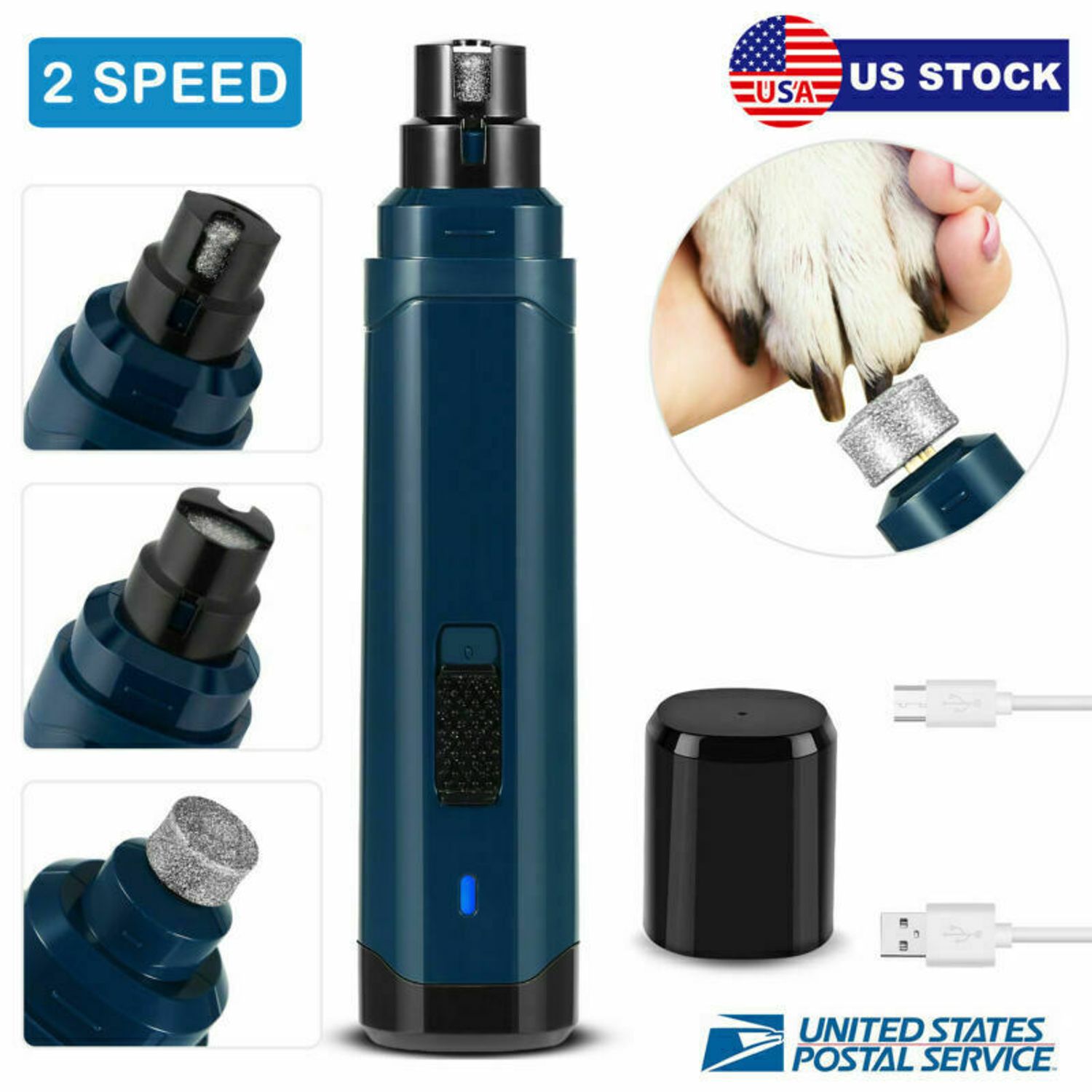 Professional Electric Dog Nail Grinder Pet Trimmer USB Charge Clipper 2 Speeds