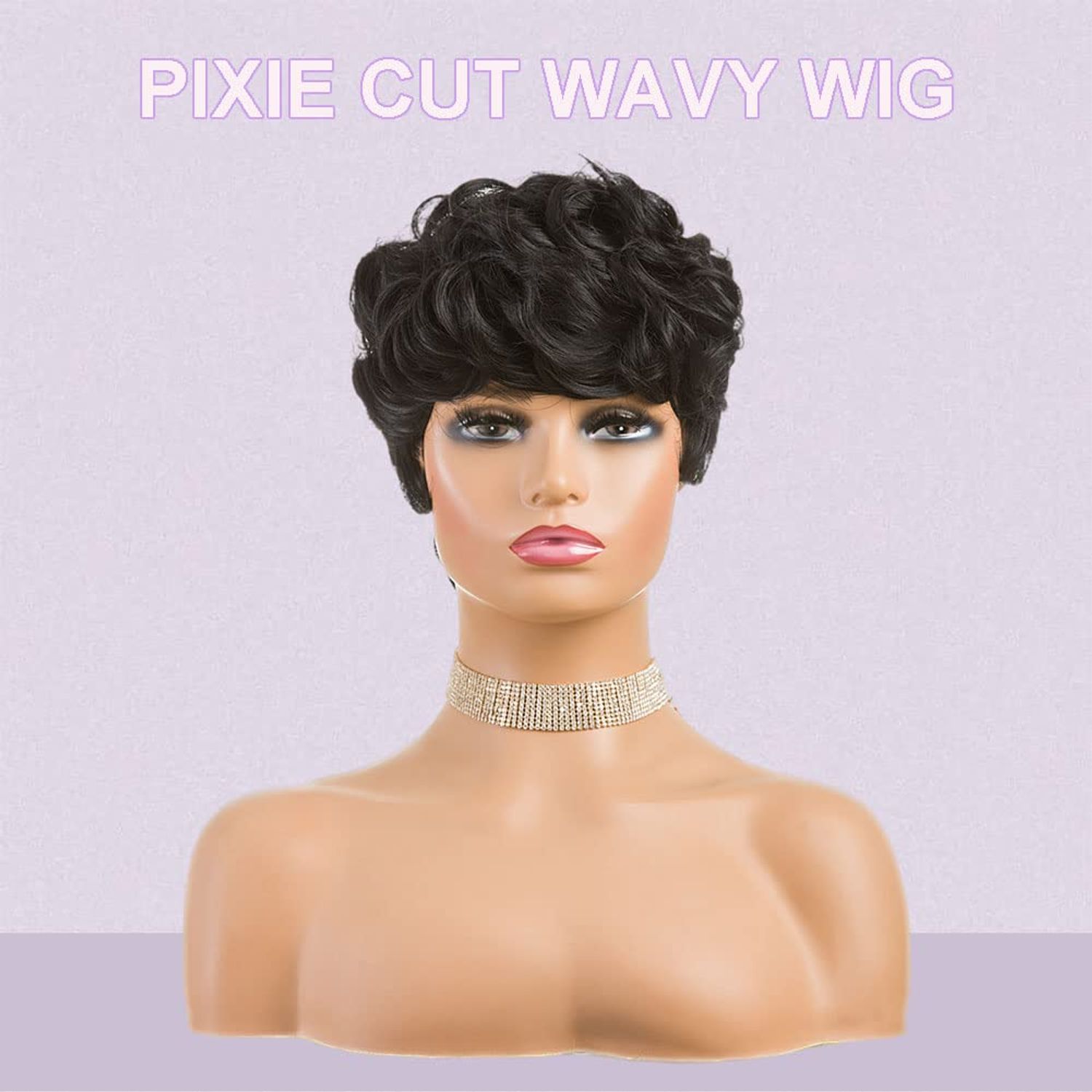 MOONSHOW Short Curly Wigs for Black Women Pixie Cut Wig Black Short Pixie Wigs for Black Women Pixie Cut Curly Wig with Bangs Black Pixie Wigs for Women Synthetic Pixie Wigs for Black Women