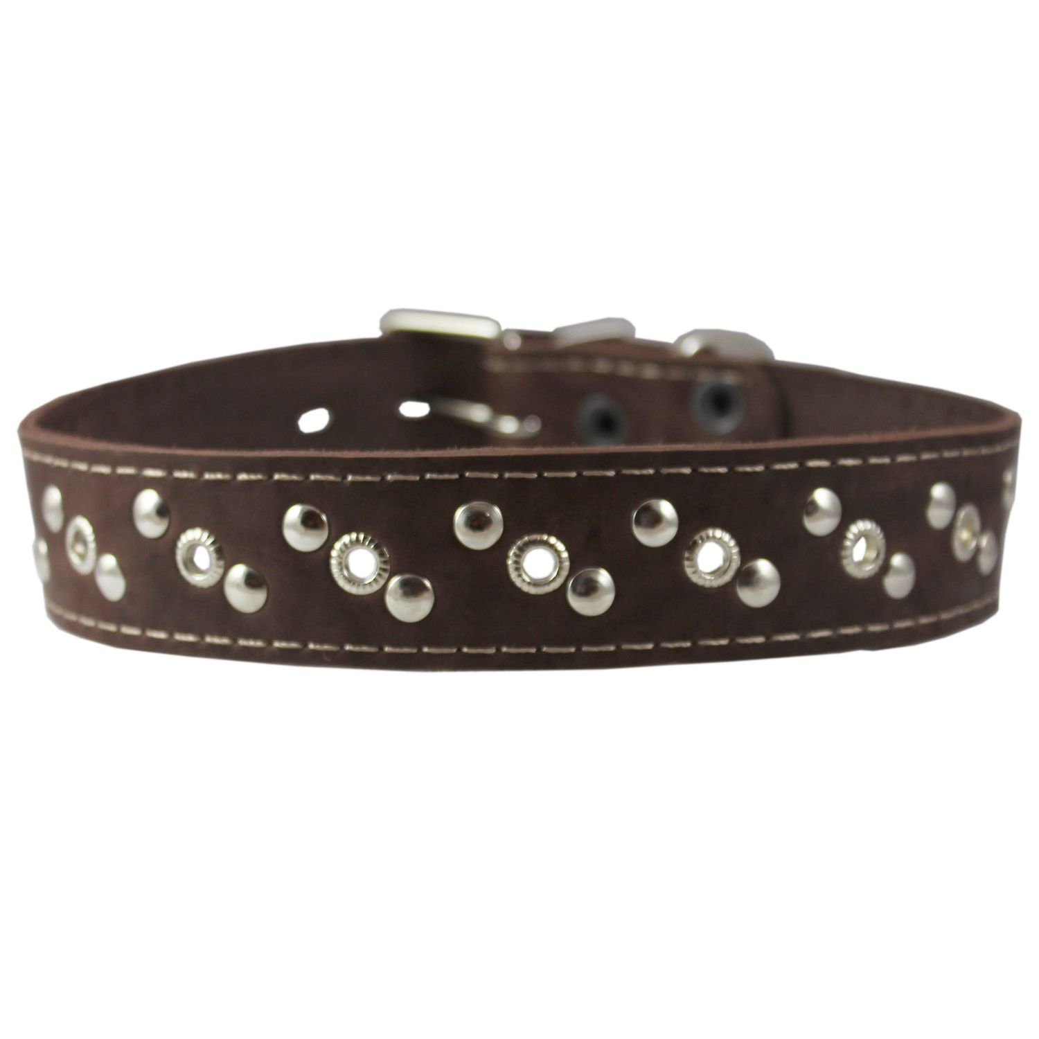 Genuine Leather Studded Dog Collar 22"x1" Brown Fits 15"-19.5" Neck