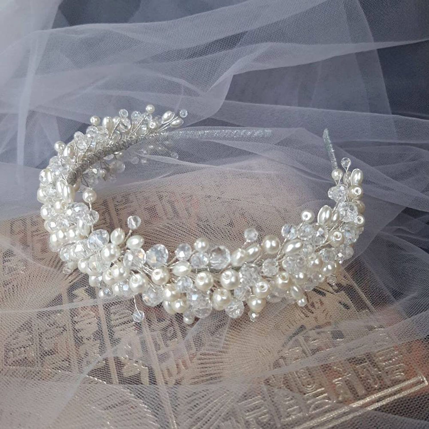 JWICOS Shining Wide Headbands Vintage Head Wrap with Faux Pearl Beaded Hair Accessories Great Gifts for Women and Girls