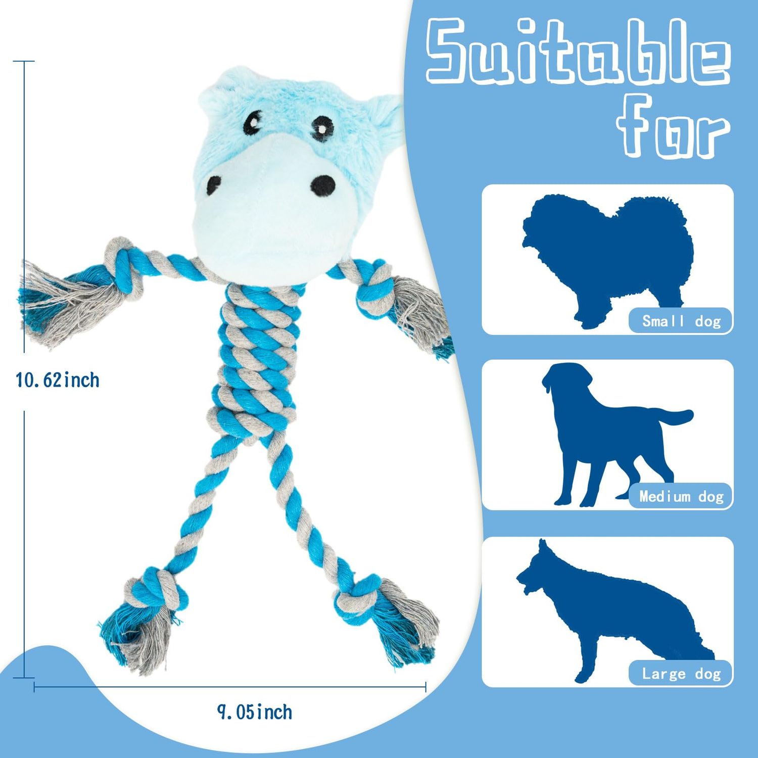 JMZDS&JL Dog Toys, Tough Dog Toys for Puppies and Small-Medium Dogs, Tug of War Dog Toy, Plush Stuffed Animals for Dogs, Rope Dog Toys for Teething and Chewing Fun.(Hippo)