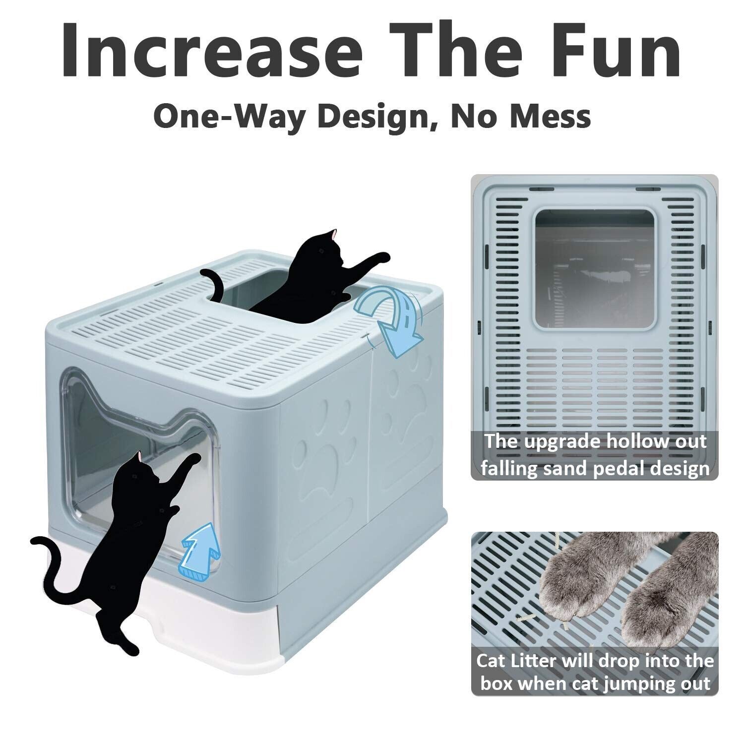 Foldable Cat Litter Box w/ Lid Enclosed Cat Potty Top Entry Anti-Splashing Blue