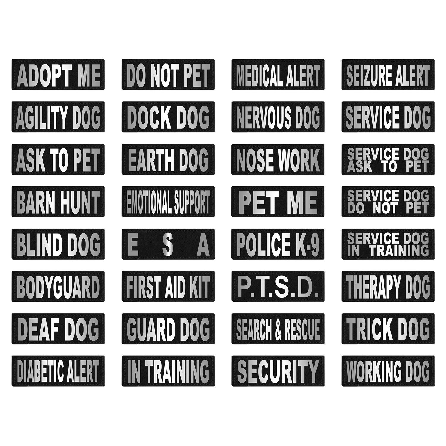 Dogline First Aid Kit Vest Patches – Removable First Aid Kit Patch 2-Pack with Reflective Printed Letters for Support Dog Vest Harness Collar or Leash Size C (2" x 6")