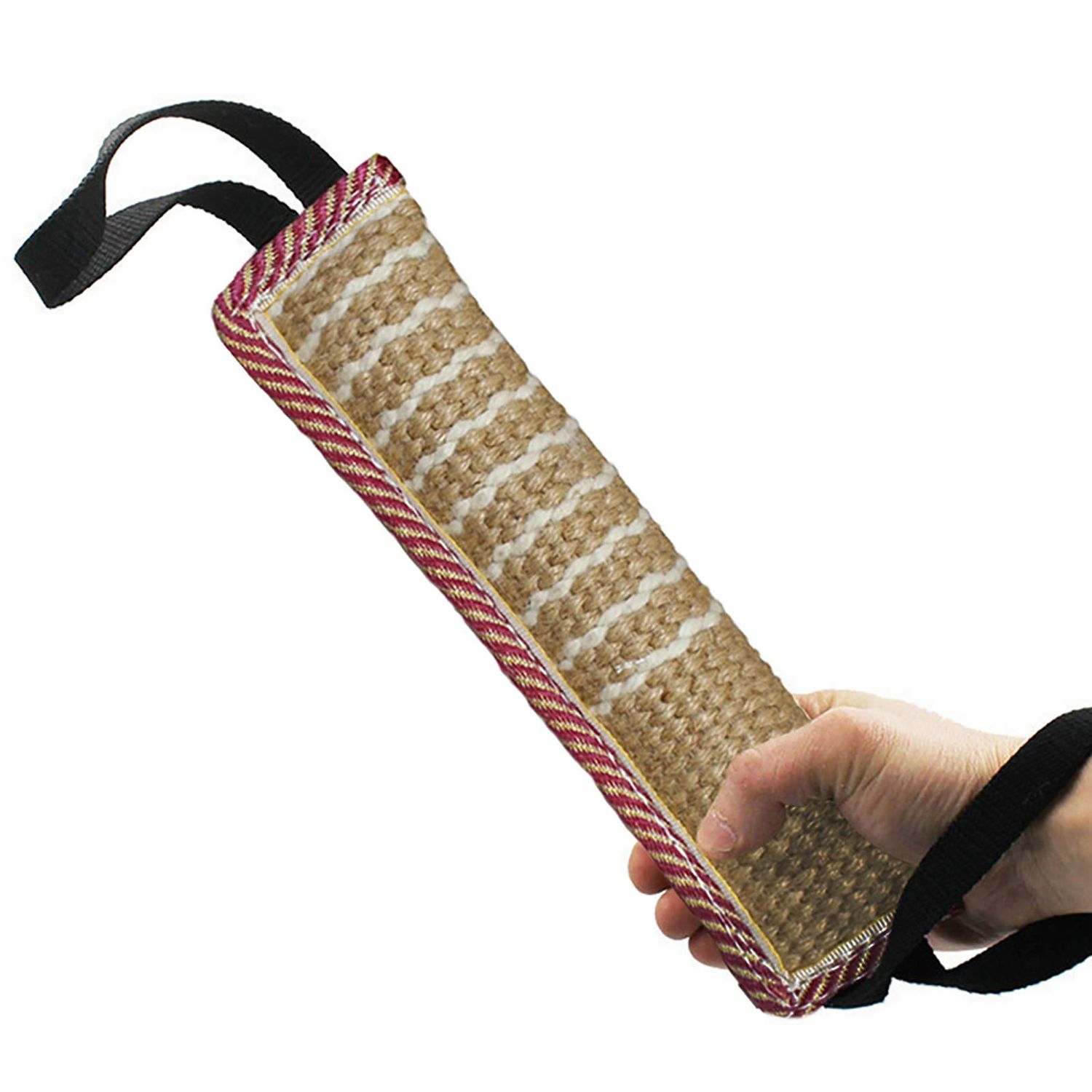 Dog Tug Toy |Tug of War Dog Toy |Jute Bite Pillow with 2 Handles for Puppy Training Interactive Play, Fetch, K9 |Suitable for Small Medium Large Dogs (Pink & Yellow, Striped)