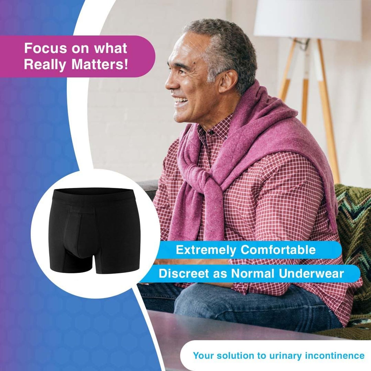 PROTECHDRY - Washable Urinary Incontinence Cotton Boxer Brief Underwear for Men with Front Absorbent Area (X-Large (Pack of 1), Black)