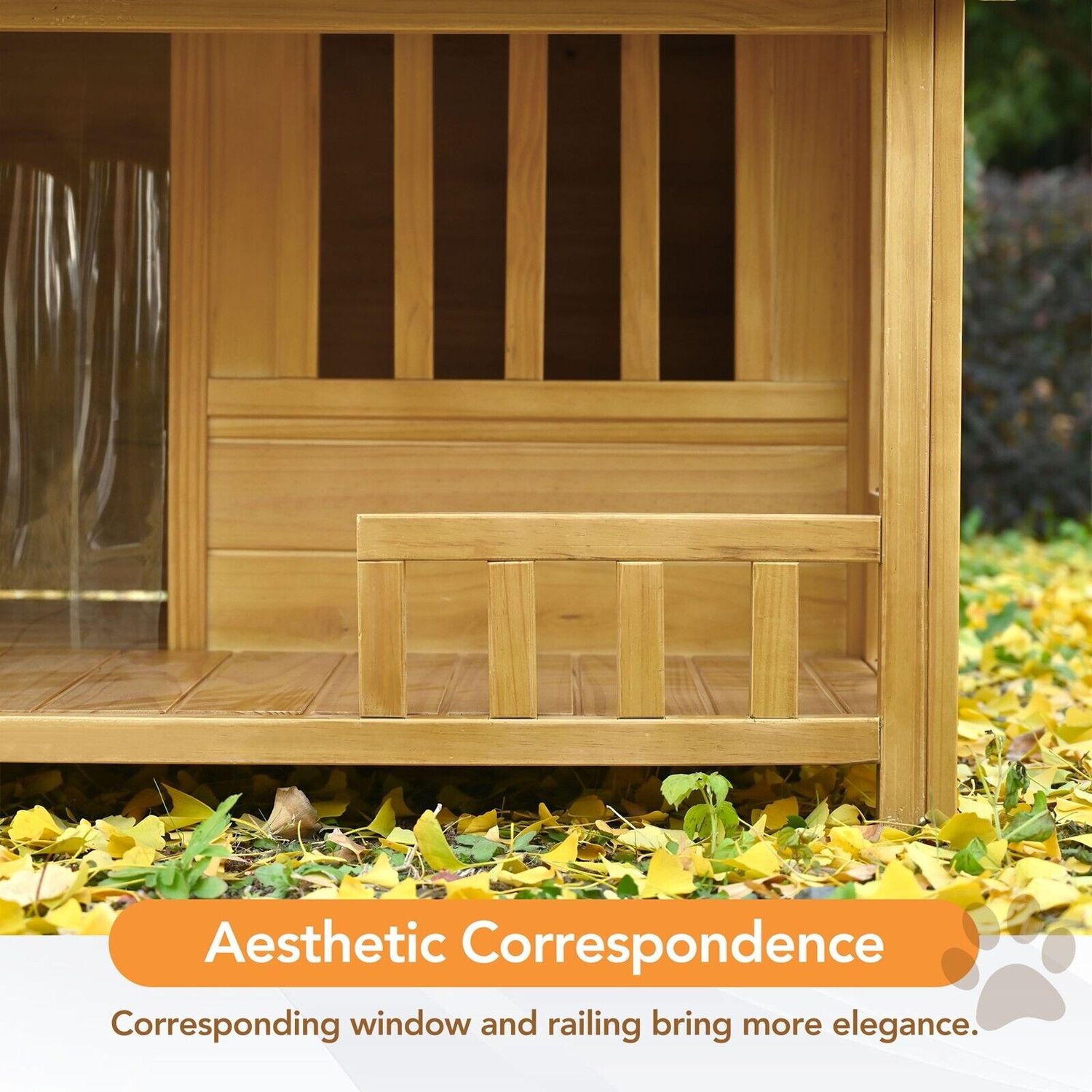 Outdoor Wooden Raised Dog House Pet Kennel w/ Porch, Medium, 40 lbs