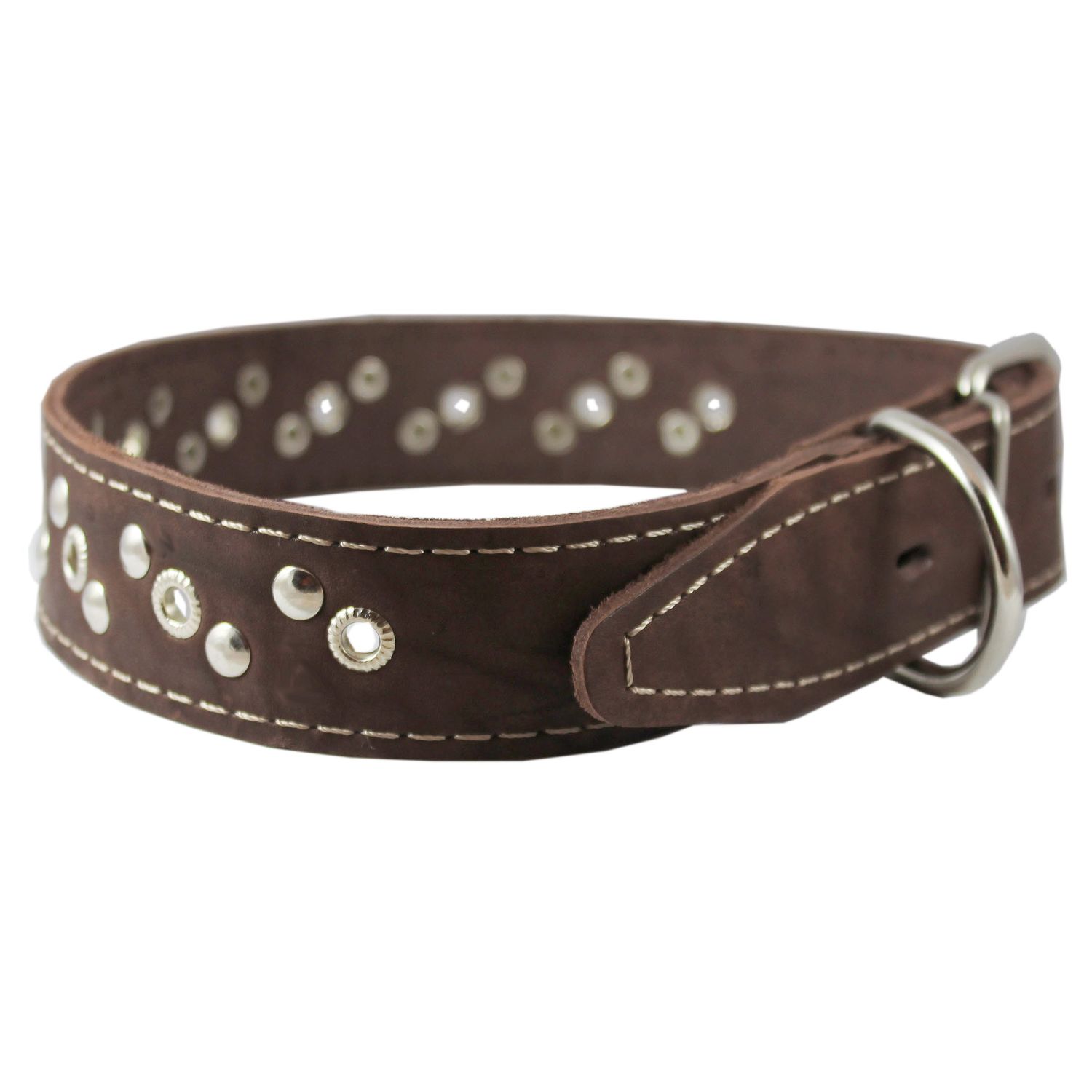 Genuine Leather Studded Dog Collar 22"x1" Brown Fits 15"-19.5" Neck
