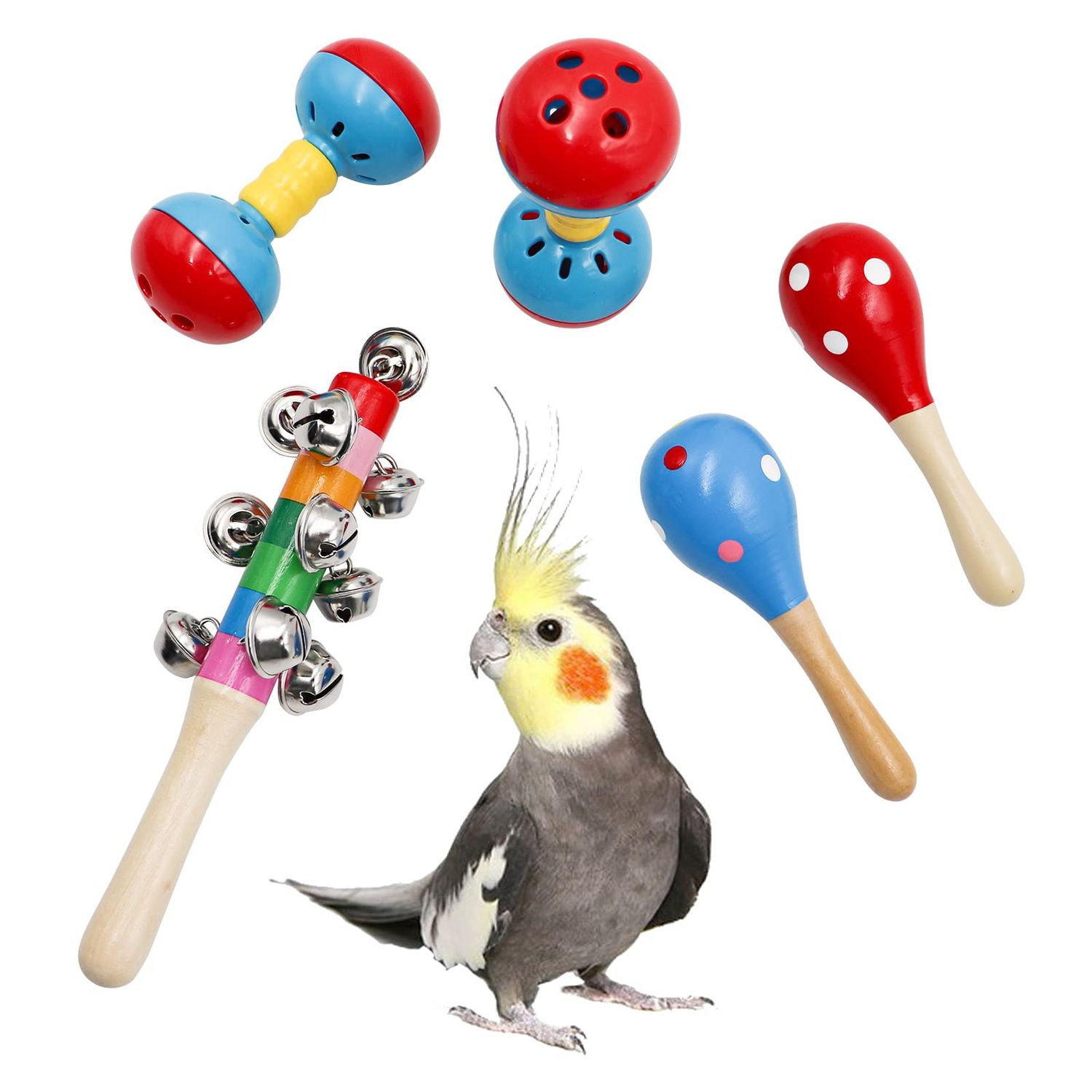Jinkoozz Colorful Bird Bell Toys, 5 Pack Funny Bell Toys, Bird Cage Accessories, Suitable for Chicken Bird Parrot Parakeet Cockatiel Budgies Love Birds