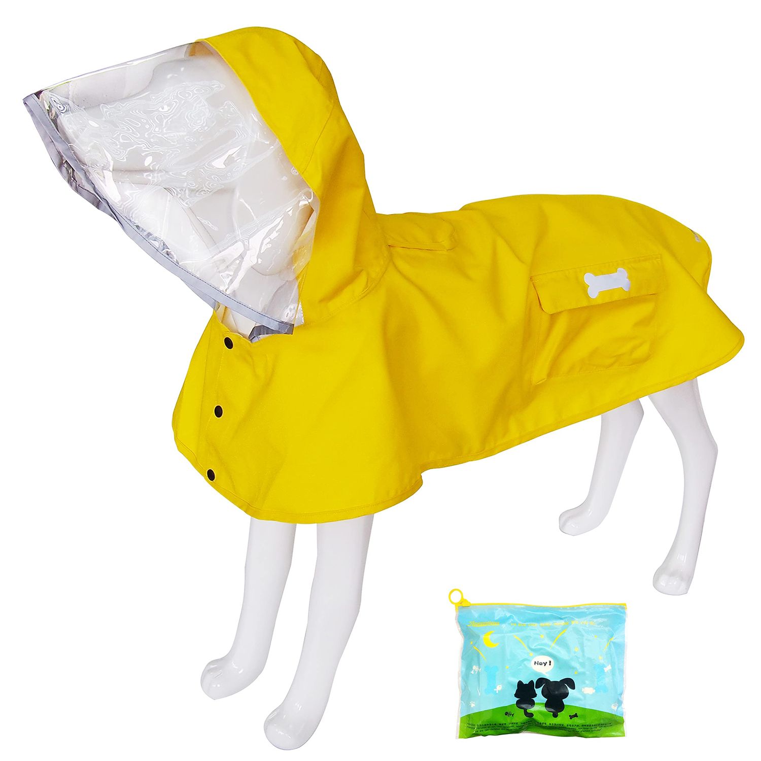Waterproof Dog Raincoat, Adjustable Reflective Lightweight Pet Rain Clothes with Poncho Hood (Large, Yellow)