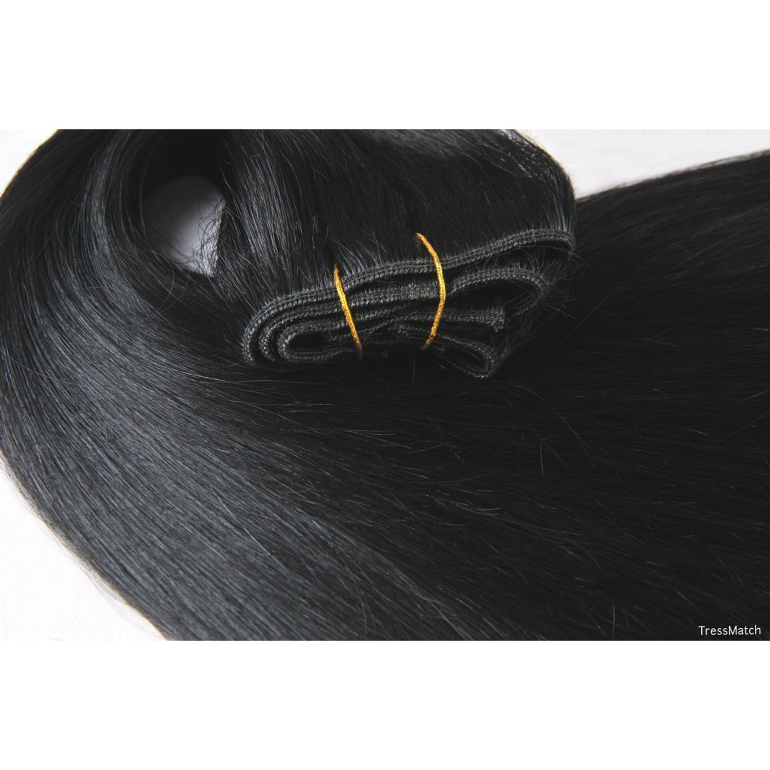 TRESSMATCH 20”-21" Clip in Remy Human Hair Extensions Thick to Ends Off Black (Color #1b) 9 Pieces(pcs) Full Head Set [set weight: 4.2oz/125g]