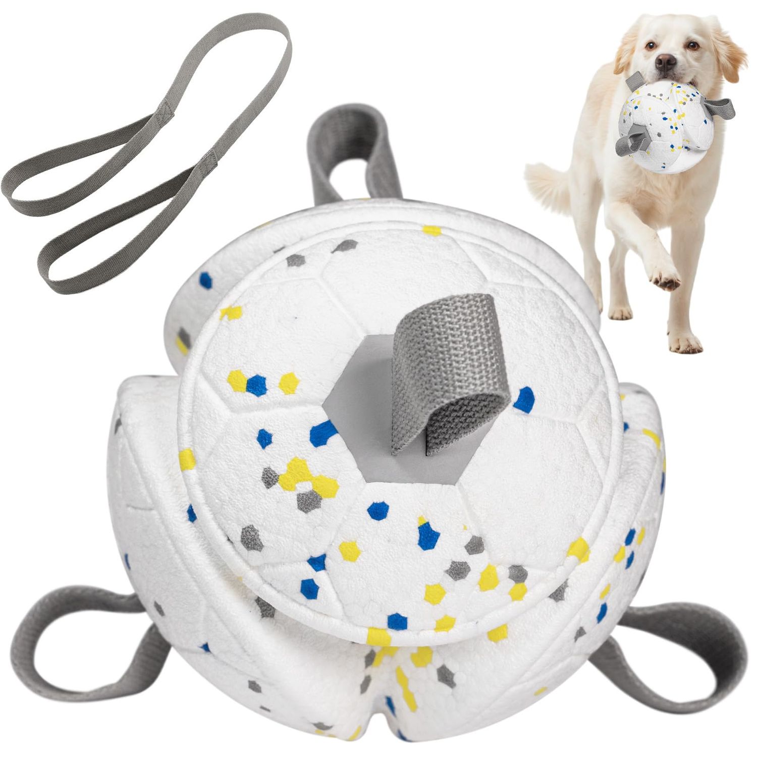 Moonorange Dog Toys Soccer Ball with Nylon Straps Interactive Durable for Tug of War Water Gifts for Puppy Birthday Indoor Outdoor, White