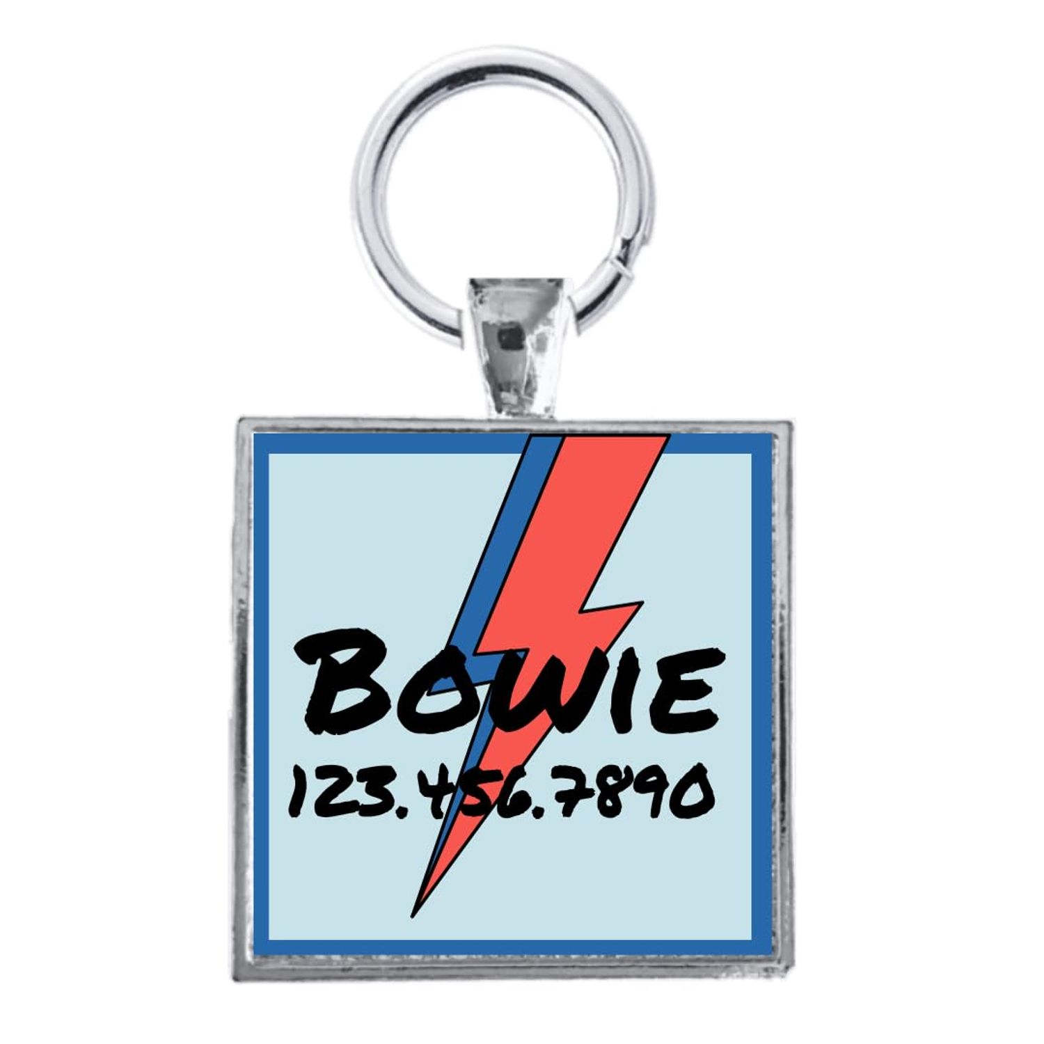 Bowie Lightning Bolt Personalized Square Pet ID Tag for Dogs and Cats