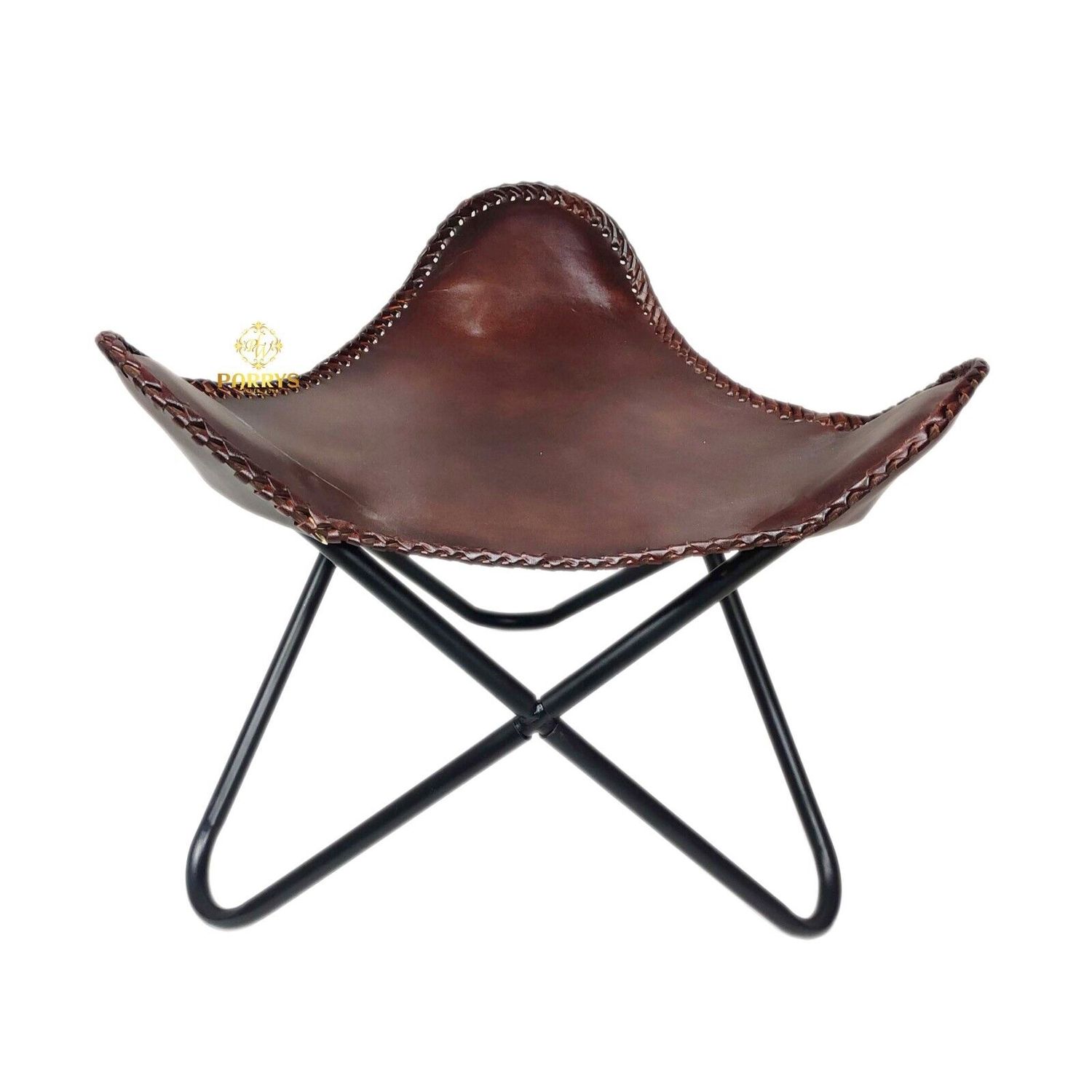 Brown Buffalo Leather Butterfly Chair With Ottoman Footstool Relaxing Chair