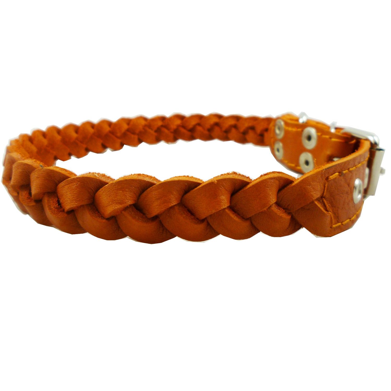 Genuine Leather Braided Dog Collar 14.5"- 17" Neck, 3/4" Wide, Orange