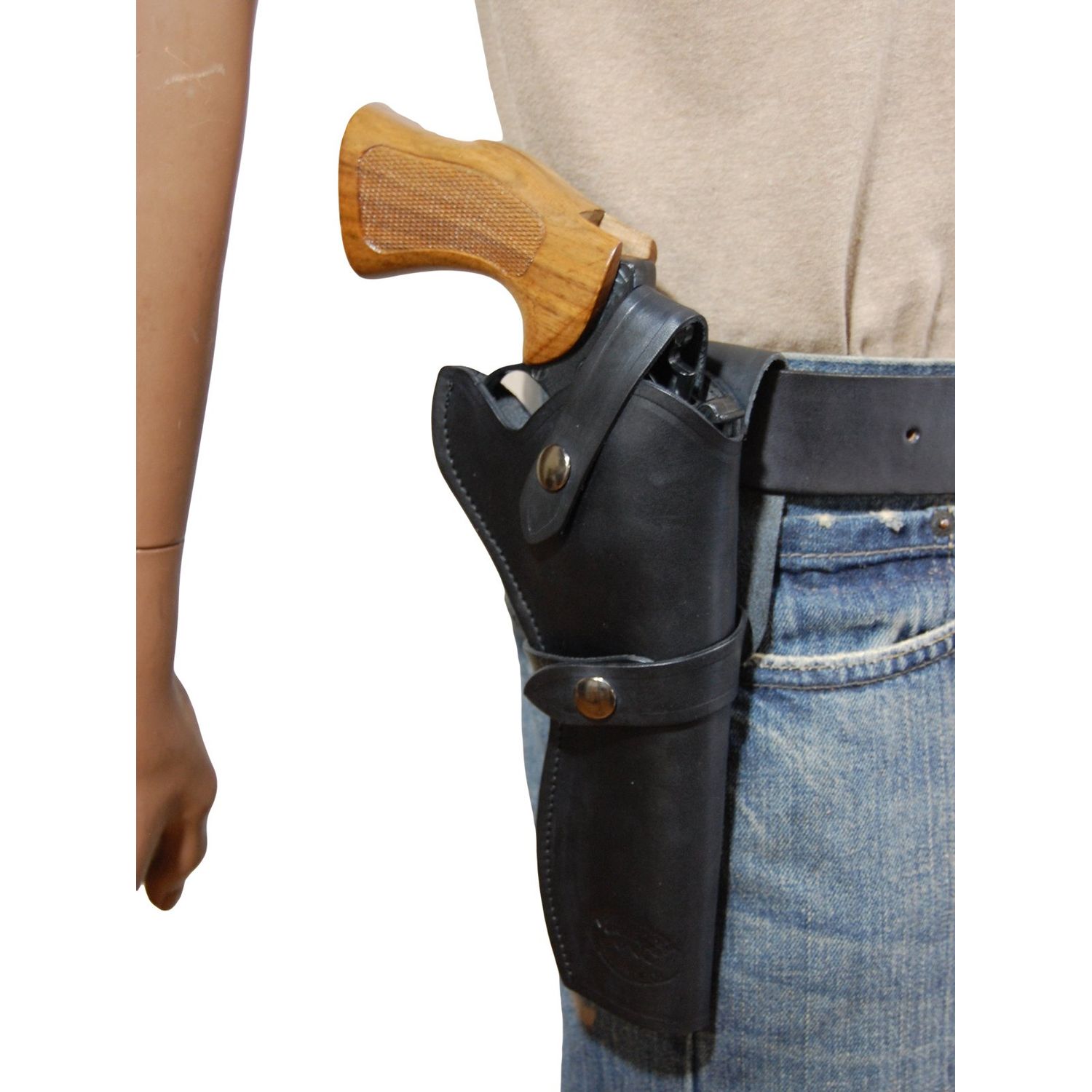 New Barsony Black Leather Western Style Gun Holster for Ruger GP100 Right