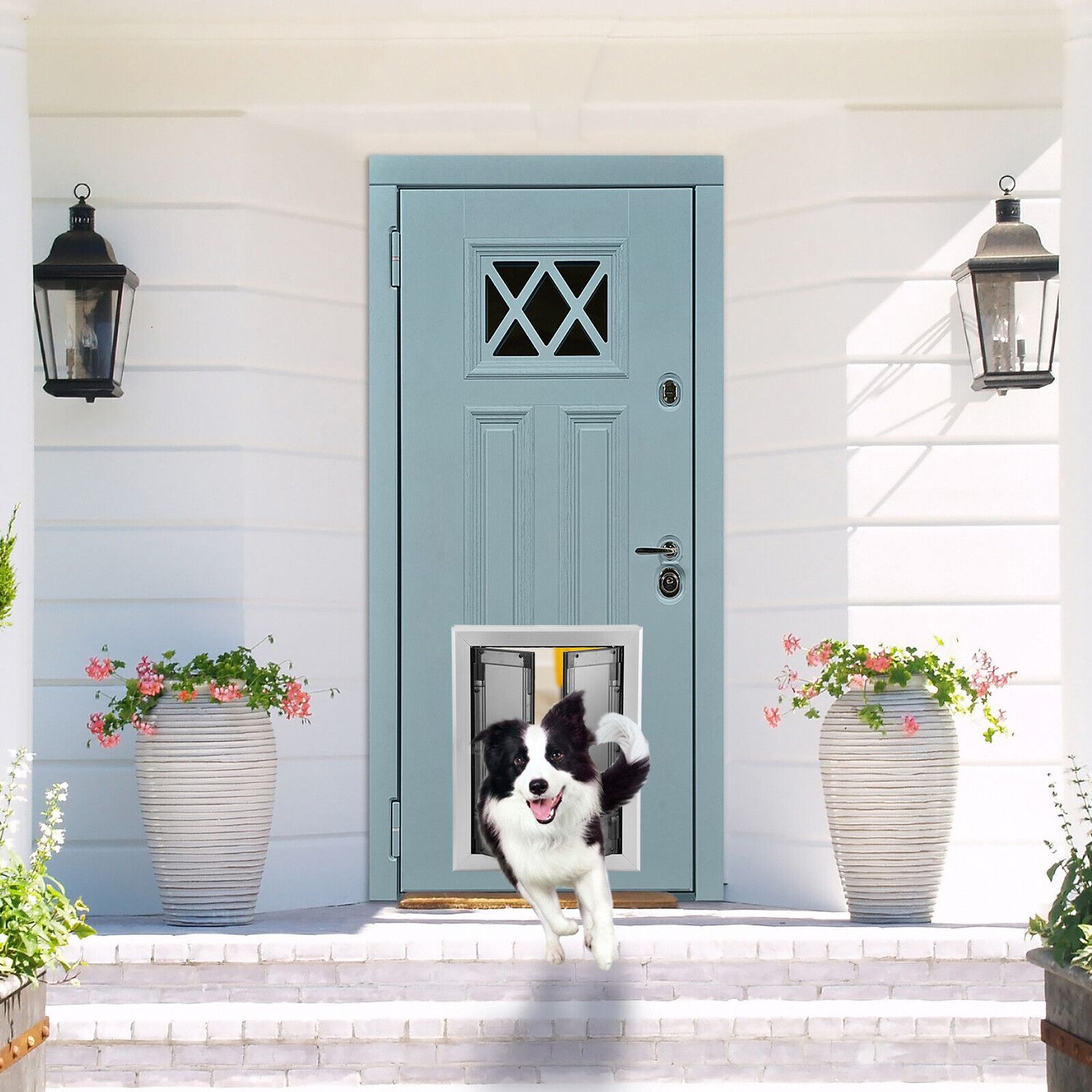 Extra Large Dog Door Aluminum Pet Door Double Panels Automatic Close 16''x21''