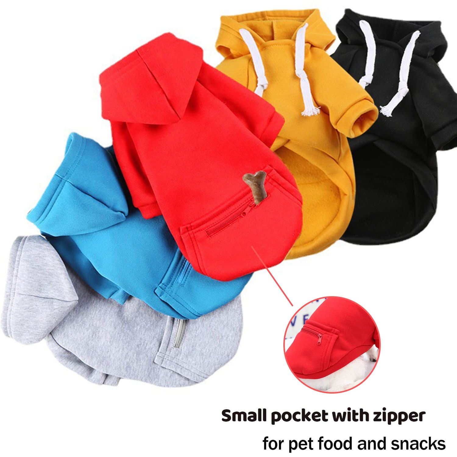 PETCARE Small Dog Sweater Hoodies Pet Black Hooded Soft Fleece Sweatshirts with Pocket Fall Winter Puppy Cat Sweaters Warm Clothes for Small Dogs Shih Tzu Yorkies French Bulldog Outfits Costume
