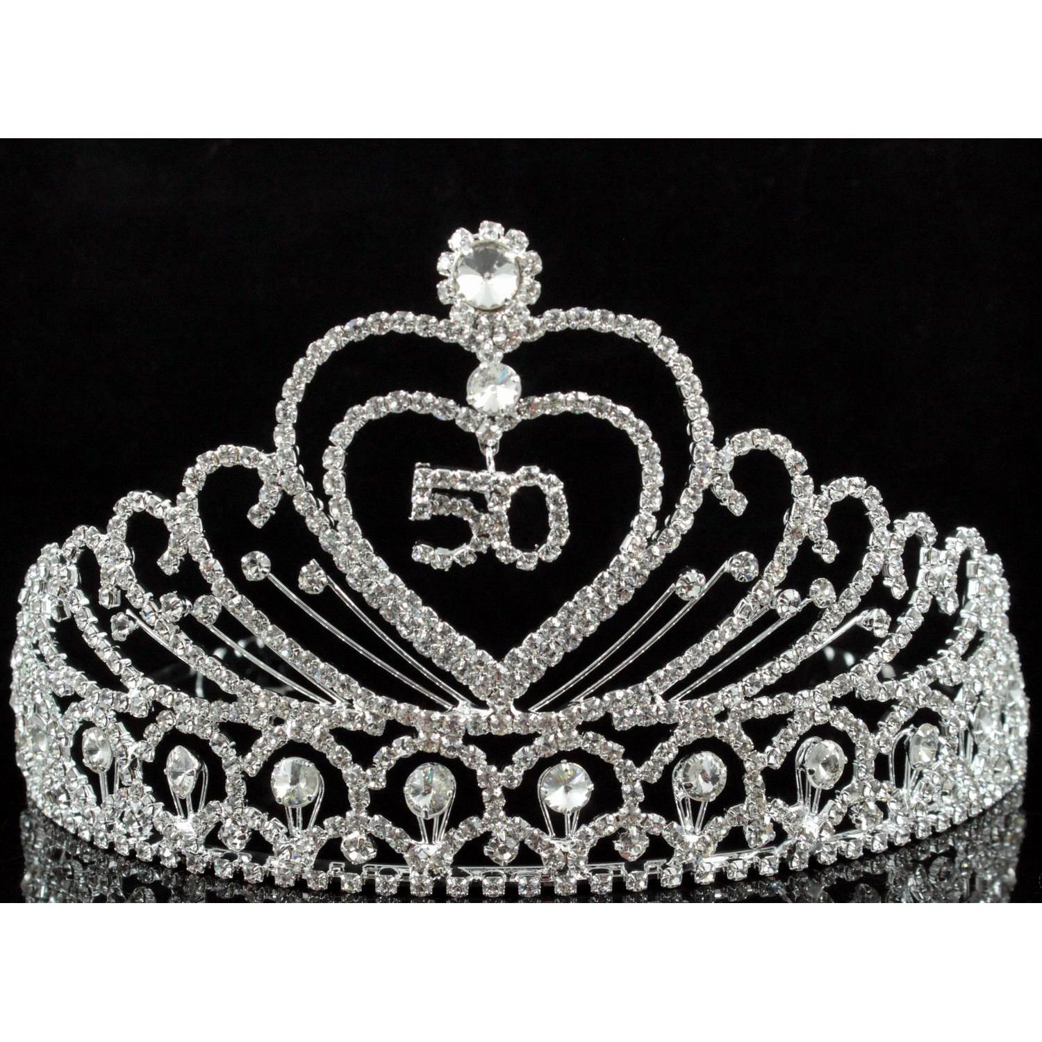 50-Year-Old Fifty Years Old Number 50 Birthday Party Austrian Rhinestone Crystal Tiara Crown With Hair Combs Cake Topper Queen Jewelry T803 Silver