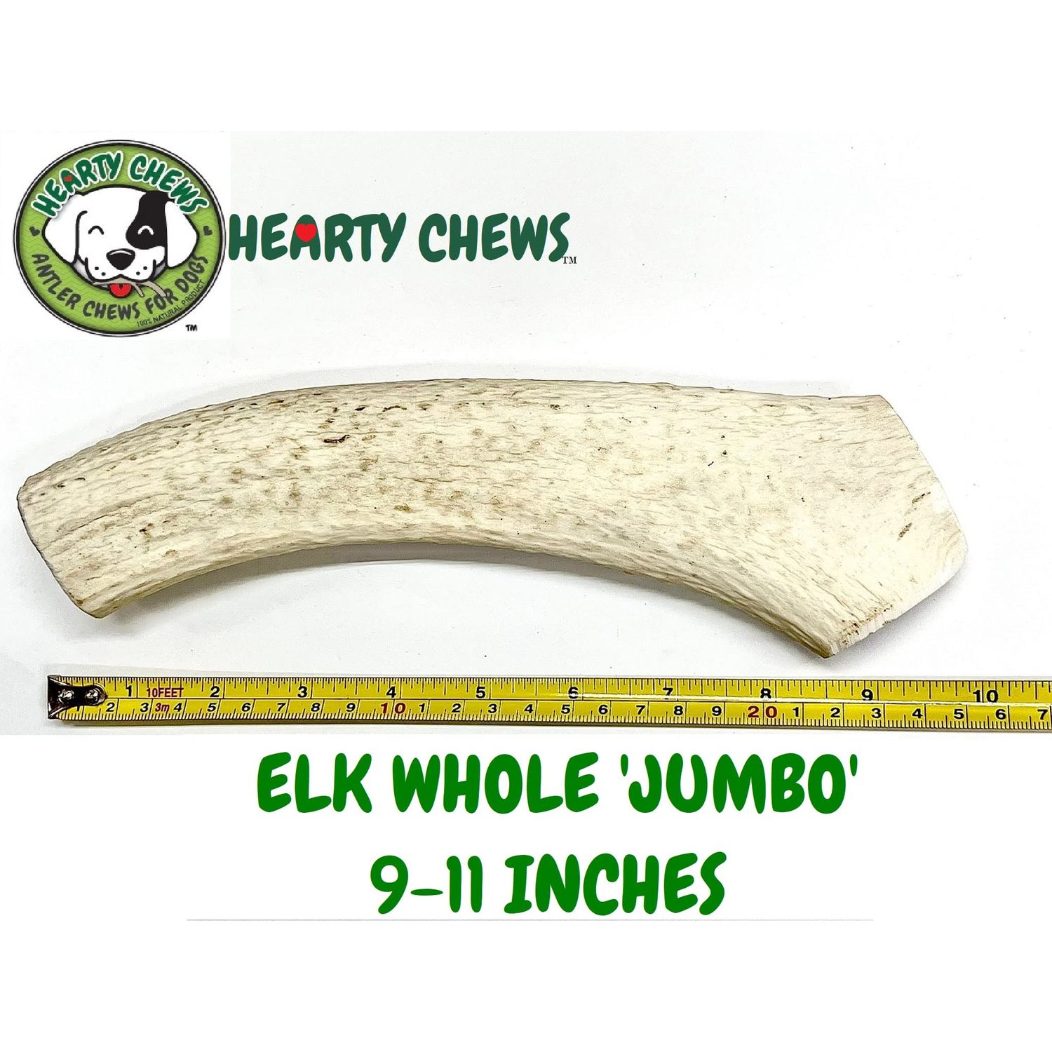 HEARTY CHEWS ELK Antler for Dogs | Natural Dog Chew | 100% Organic Grade A Antler Chew Bone, Supports Teeth & Gum Health, Long Lasting Dog Treat - Jumbo (About 9-11 inches)