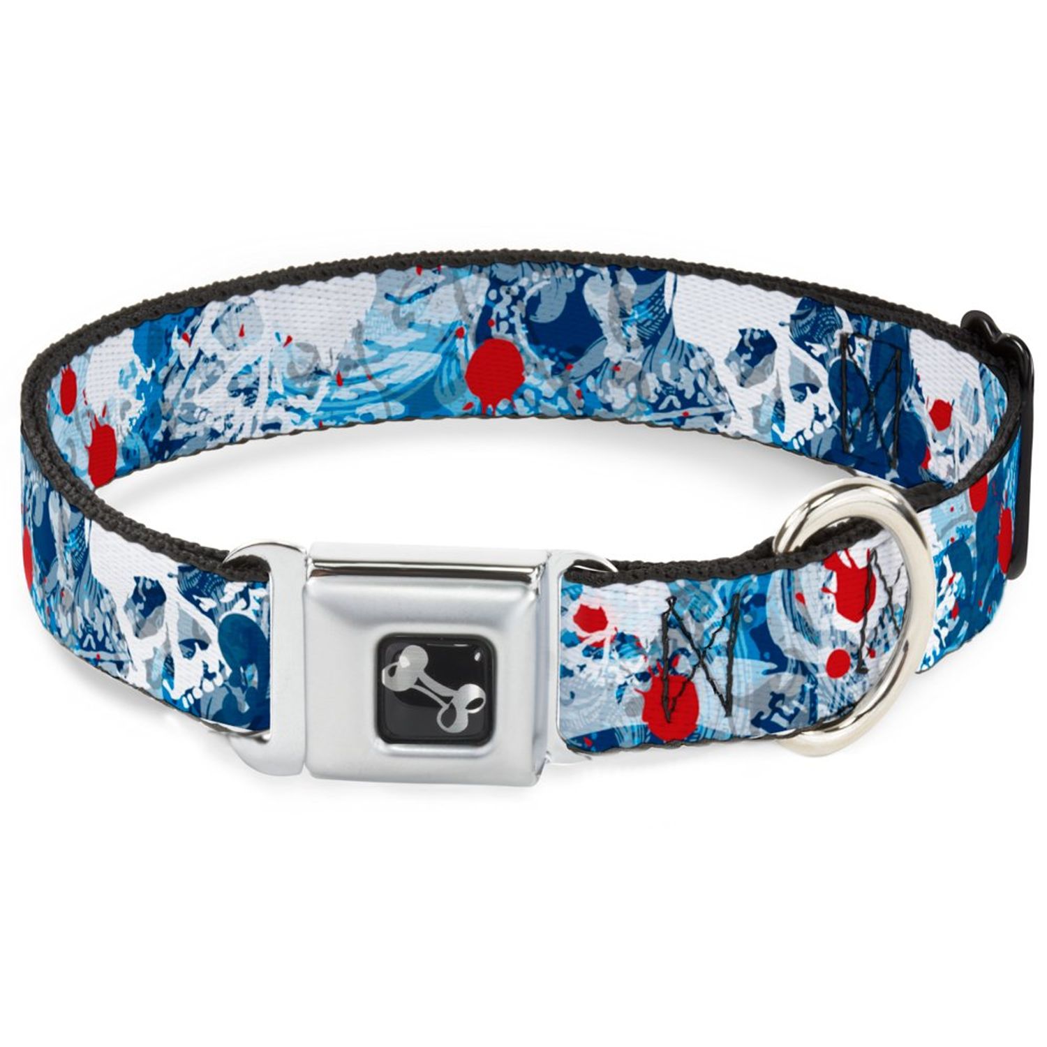 Dog Collar Seatbelt Buckle Gothic 7 11 to 17 Inches 1.0 Inch Wide