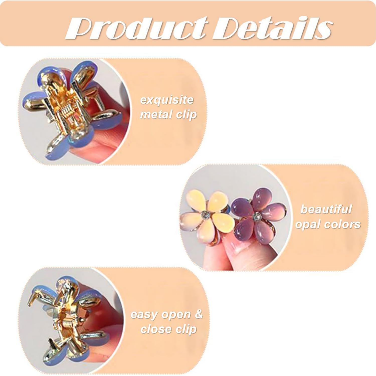 Doromy 10 Packs Mini Flower Crystal Claw Clips Small Opal Hair Clips Spring Floral Pearl Hair Clip Small Metal Hair Claw Barrettes for Women's and Girls Hair Accessories