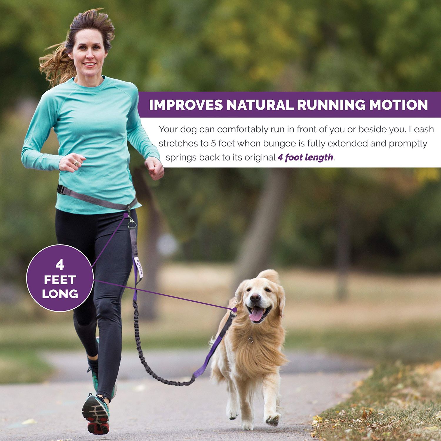 Tuff Mutt Hands Free Dog Leash For Running That Makes A Great Waist Leash for Dog Walking, Double Handle Bungee Leash with Reflective Stitching and Adjustable Dog Walking Belt