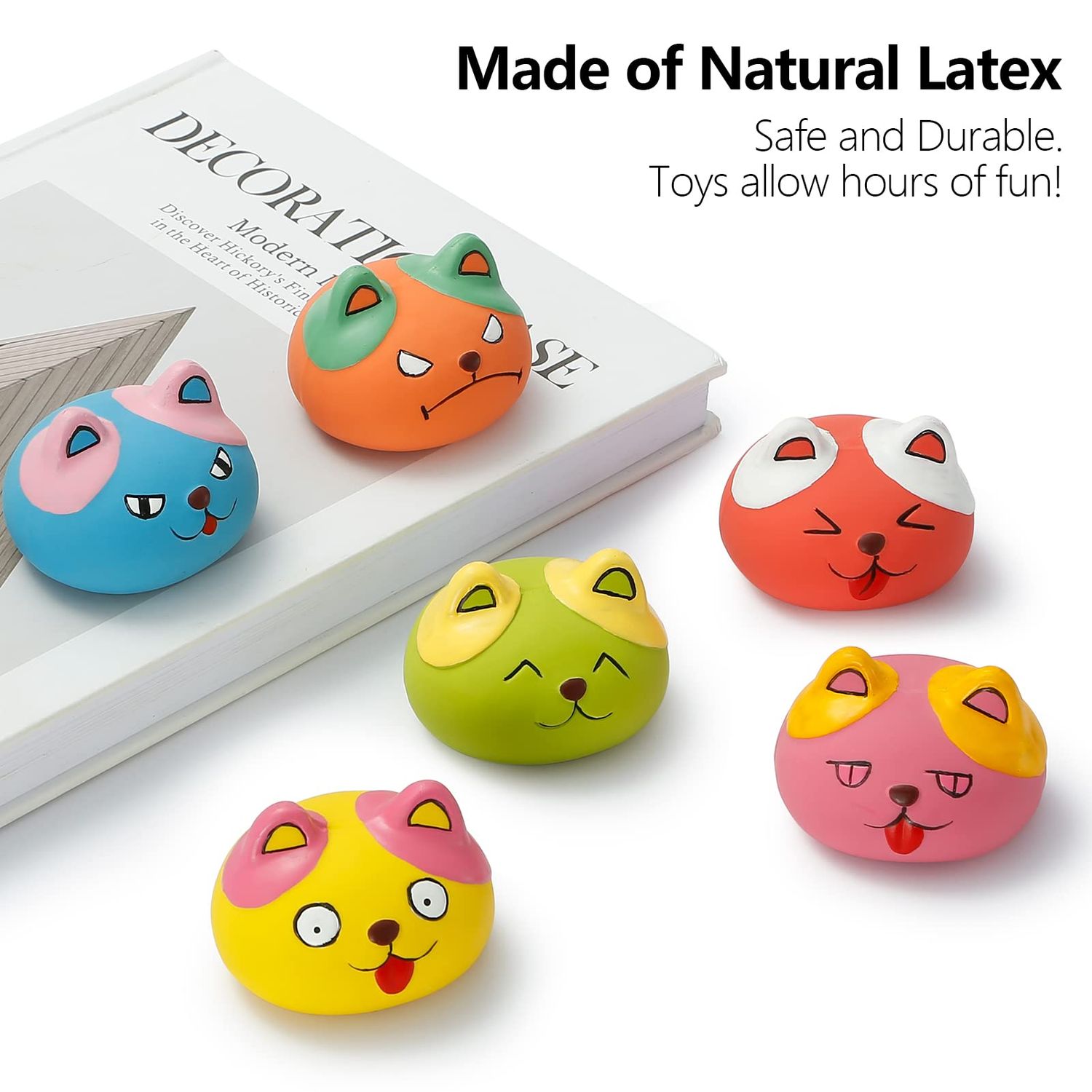 HDSX Squeaky Dog Toys Funny Animal Dog Balls for Puppy Mini Small Pet Dogs 6 Pcs/Set (Cat)