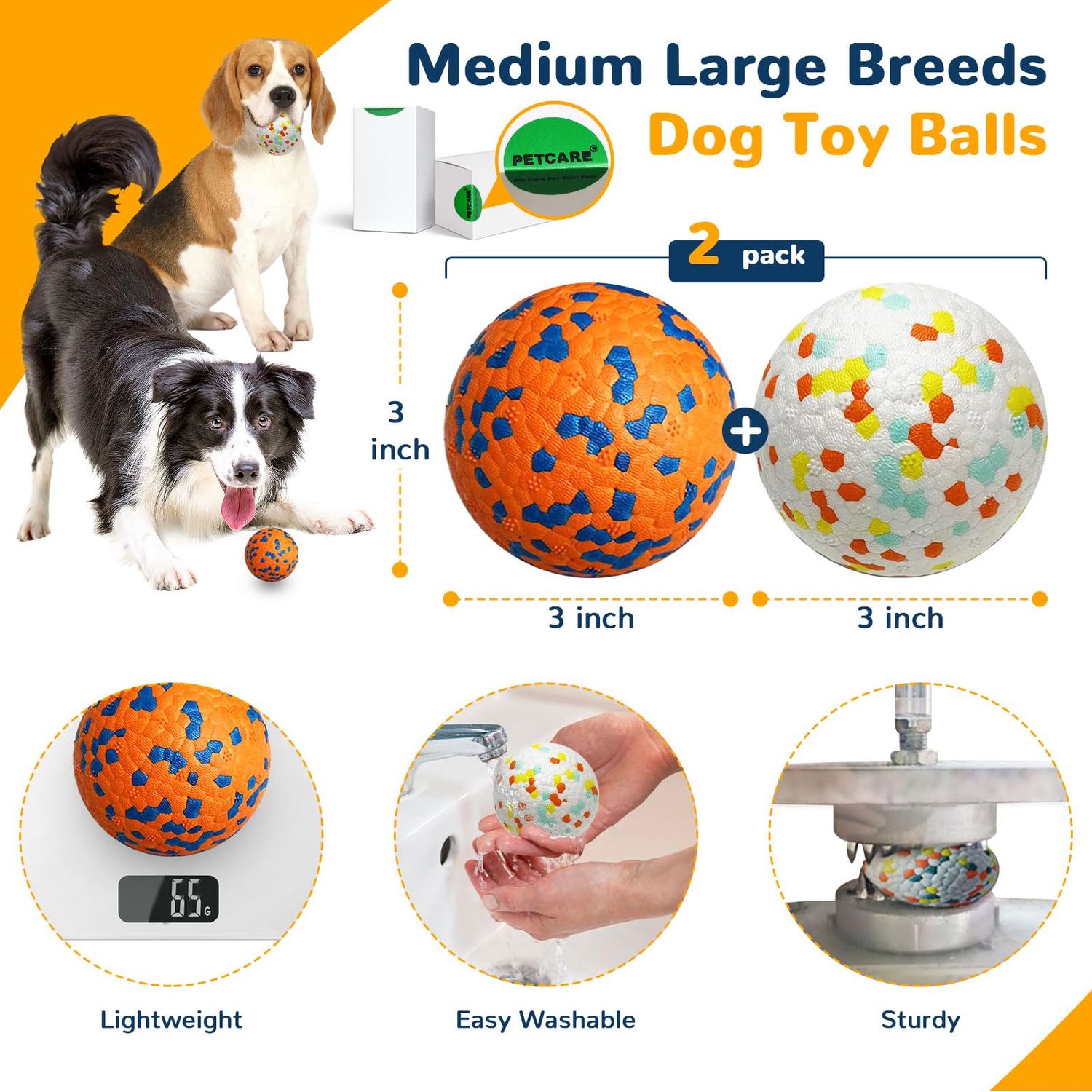 Petcare 2 Pack Dog Toy Balls Upgraded Indestructible Dog Tennis Ball Aggressive Chewers Dog Toys for Medium Large Dogs Interactive Durable Bouncy Dog Chew Balls Water Toy Fetch Balls Rottweiler