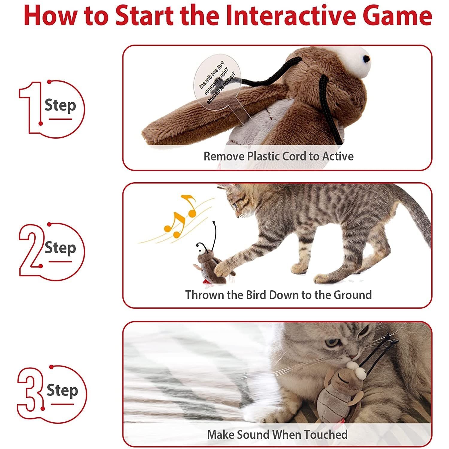Gigwi Interactive Cricket Cat Toy, Automatic Cricket Squeaky Cat Toys, Play and Squeak Electronic Cricket Toy for Cats Kitten Indoor