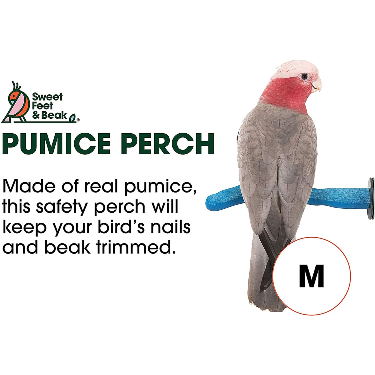Sweet Feet and Beak Safety Pumice Perch - Trims Nails and Beak - Promotes Healthy Feet - Safe Non-Toxic Bird Supplies for Bird Cages - Medium 12"