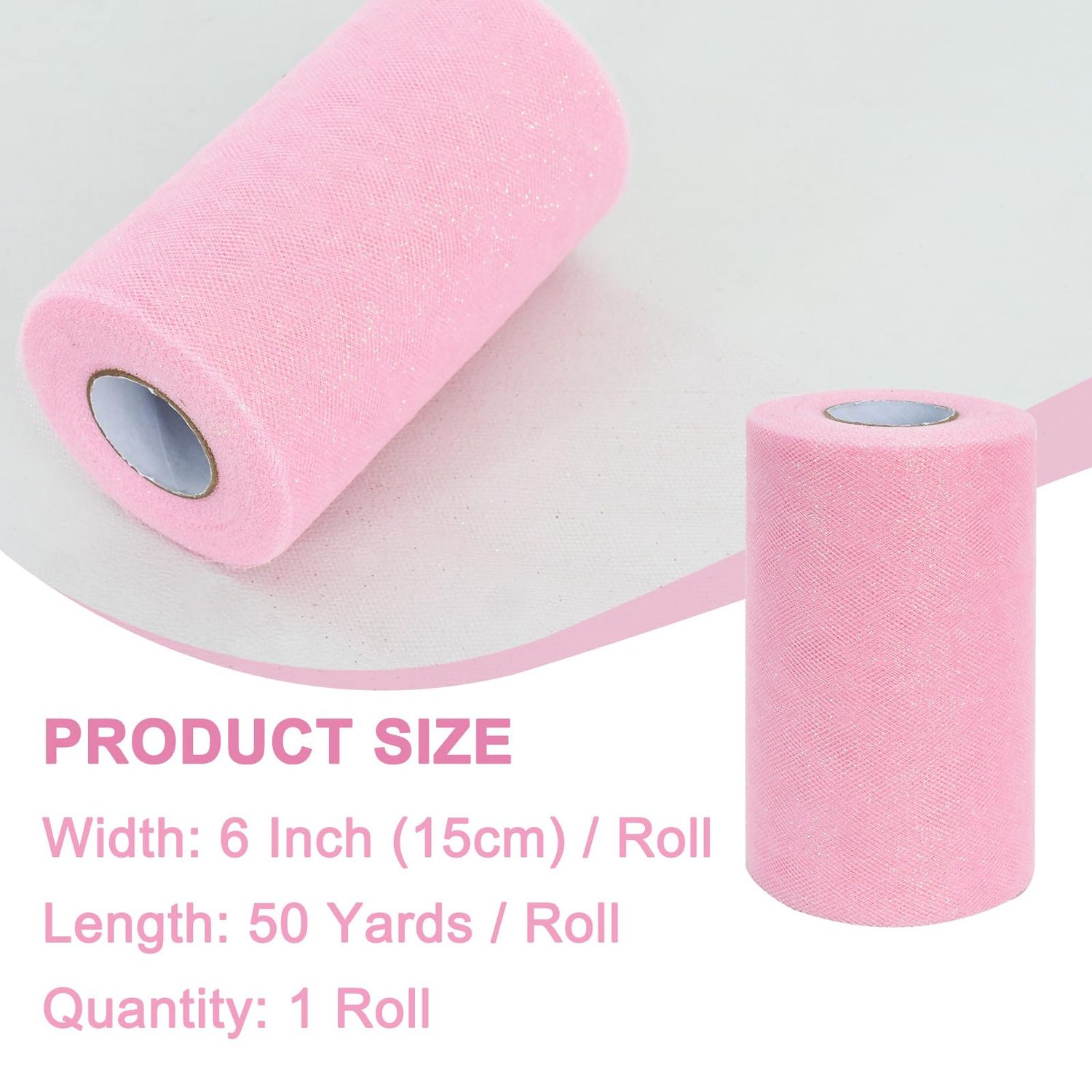 TONIFUL Pink Glitter Tulle Roll 6 Inch x 50 Yard Tulle Ribbon for Tutu Skirt, Wedding Christmas Baby Shower Valentine's Decorations and DIY Crafts