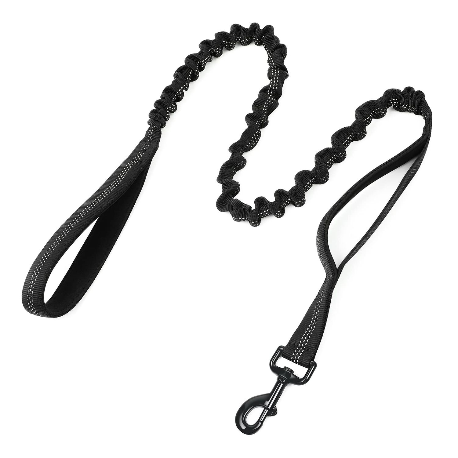 rabbitgoo Tactical Dog Leash, Bungee Dog Training Leash with Shock Absorption, Black Military Dog Leash with 2 Padded Control Handles for Medium Large Dogs, 5.2FT