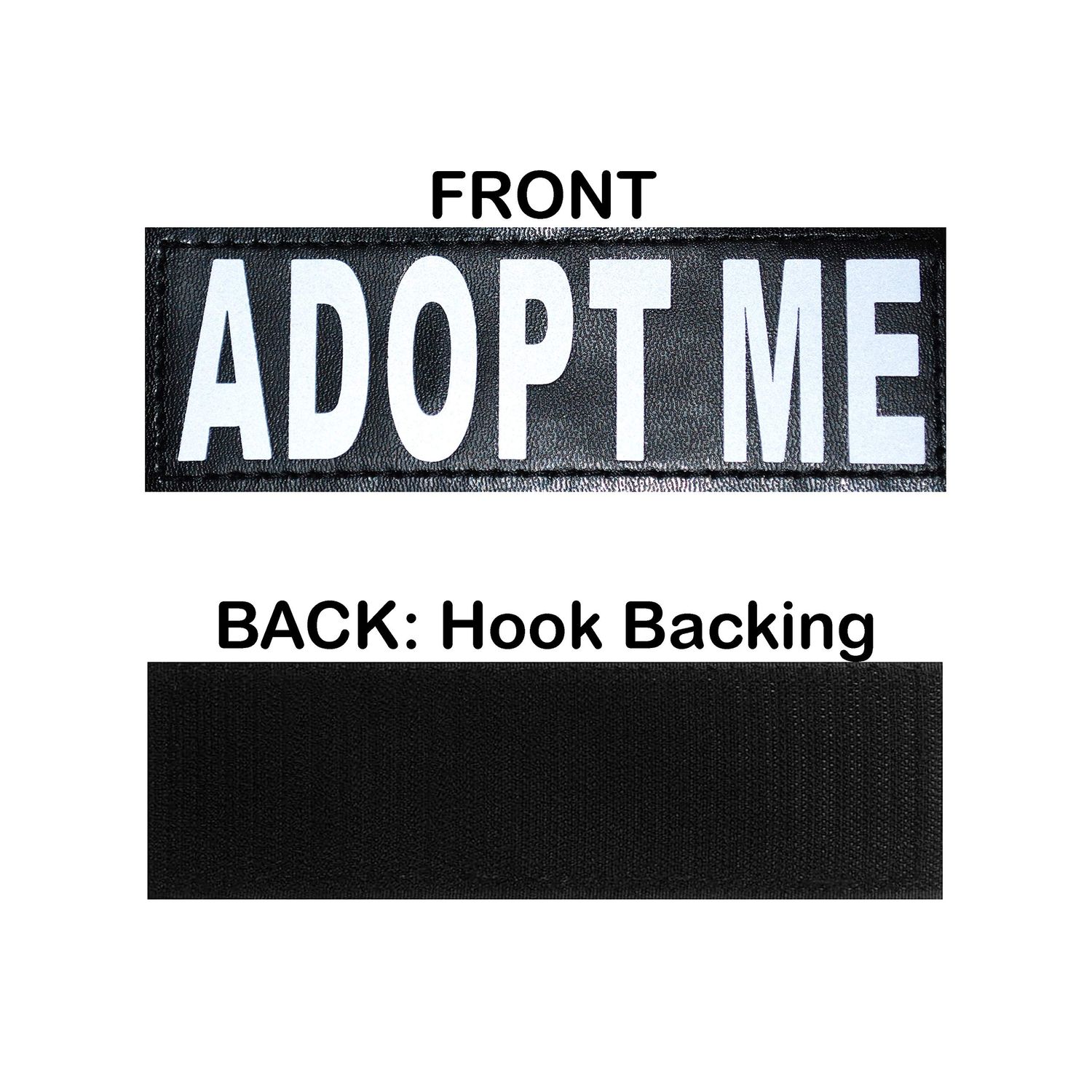 Doggie Stylz Set of 2 Reflective Adopt ME Removable Patches with Hook Backing for Working Dog Harnesses & Vests. Durable and Interchangeable - Comes in 3 Sizes Small, Medium and Large