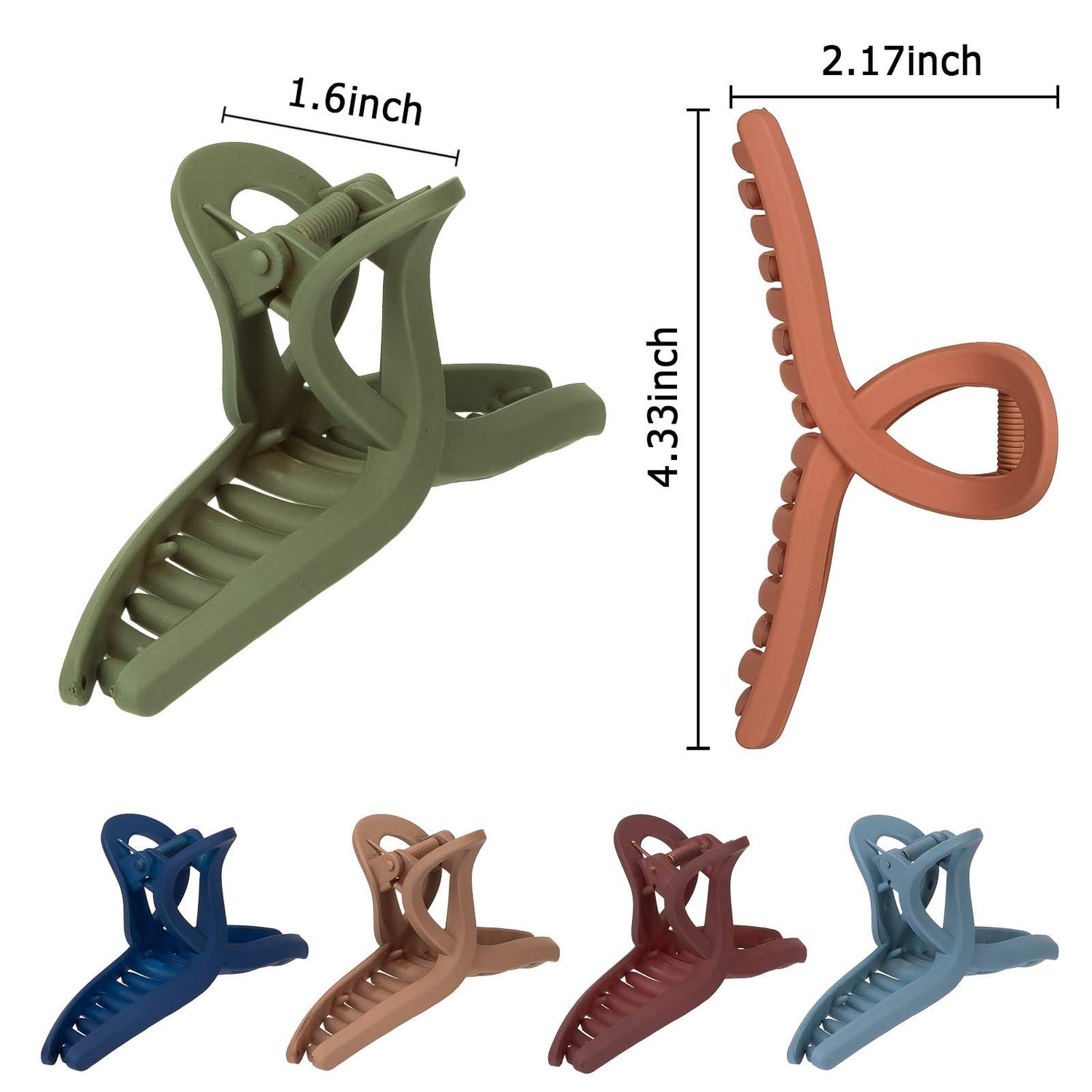 Big Hair Claw Clips 6 Color Whaline Large Hair Twisted Matte Jaw 4.3 Inch Nonslip Butterfly Hair Clip Claw Clamp Strong Hold Hair Styling Accessories for Women Girls Thin Thick Fine Hair