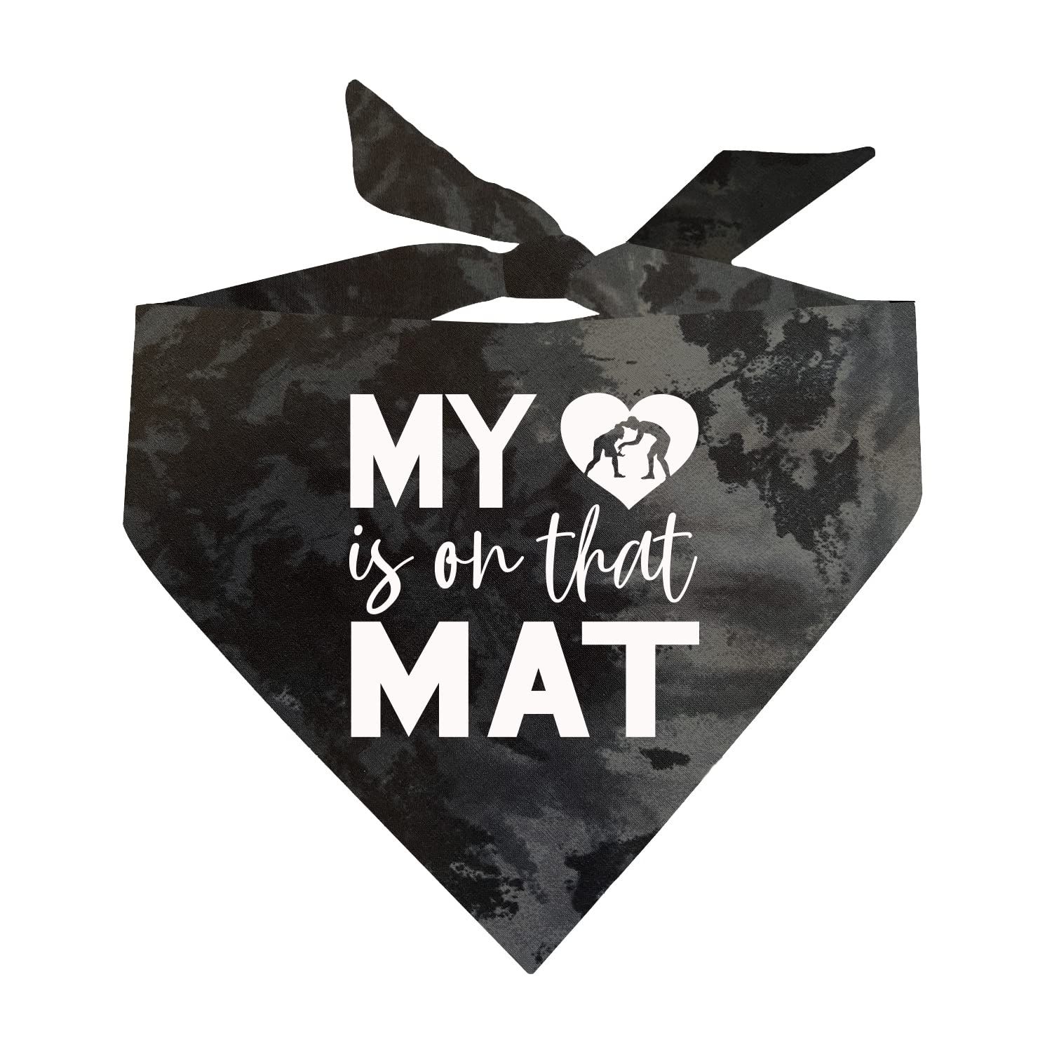 My Heart is On That Mat Wrestling Dog Bandana (1047 Black Scrunch, One Size)