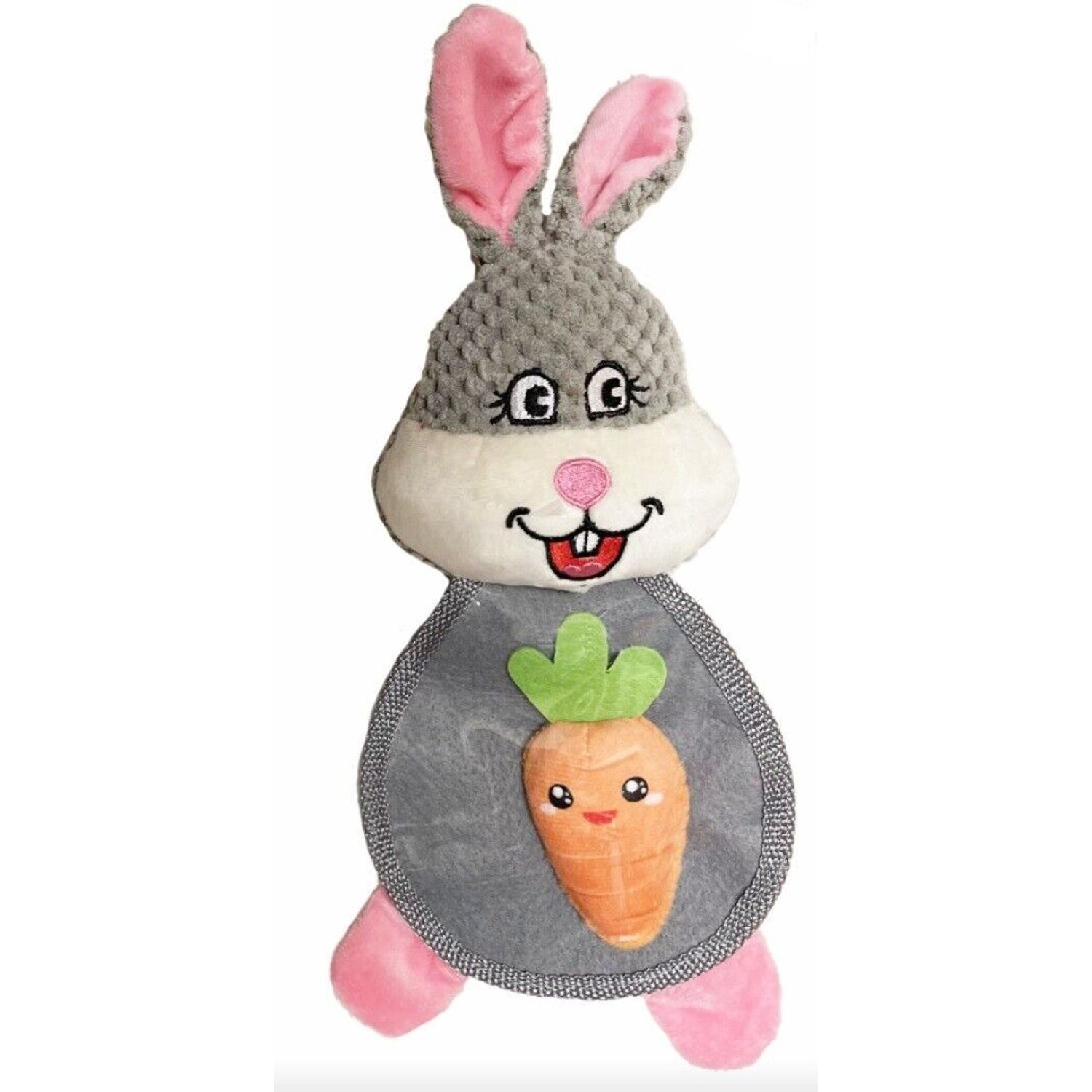 NEW! BUNNY & CARROT DOG TOY PLUSH FILL MY TUMMY 2 in 1 w/ SQUEAKERS