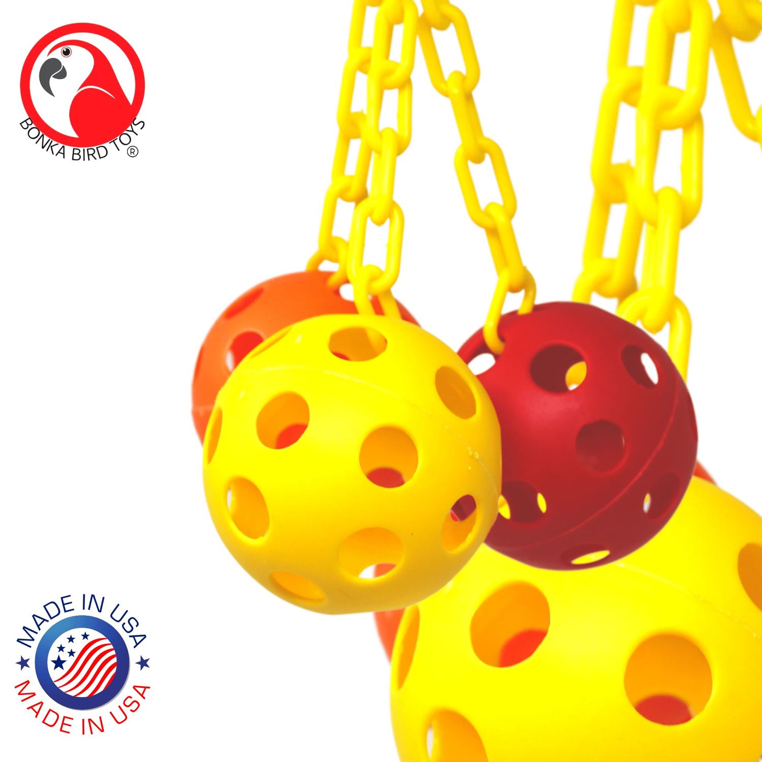 Bonka Bird Toys 1225 Triple Chain Ball 7" High by 5" Wide Medium Parrot Cage Toy, Conure, Cockatiel, Lories, and Similar