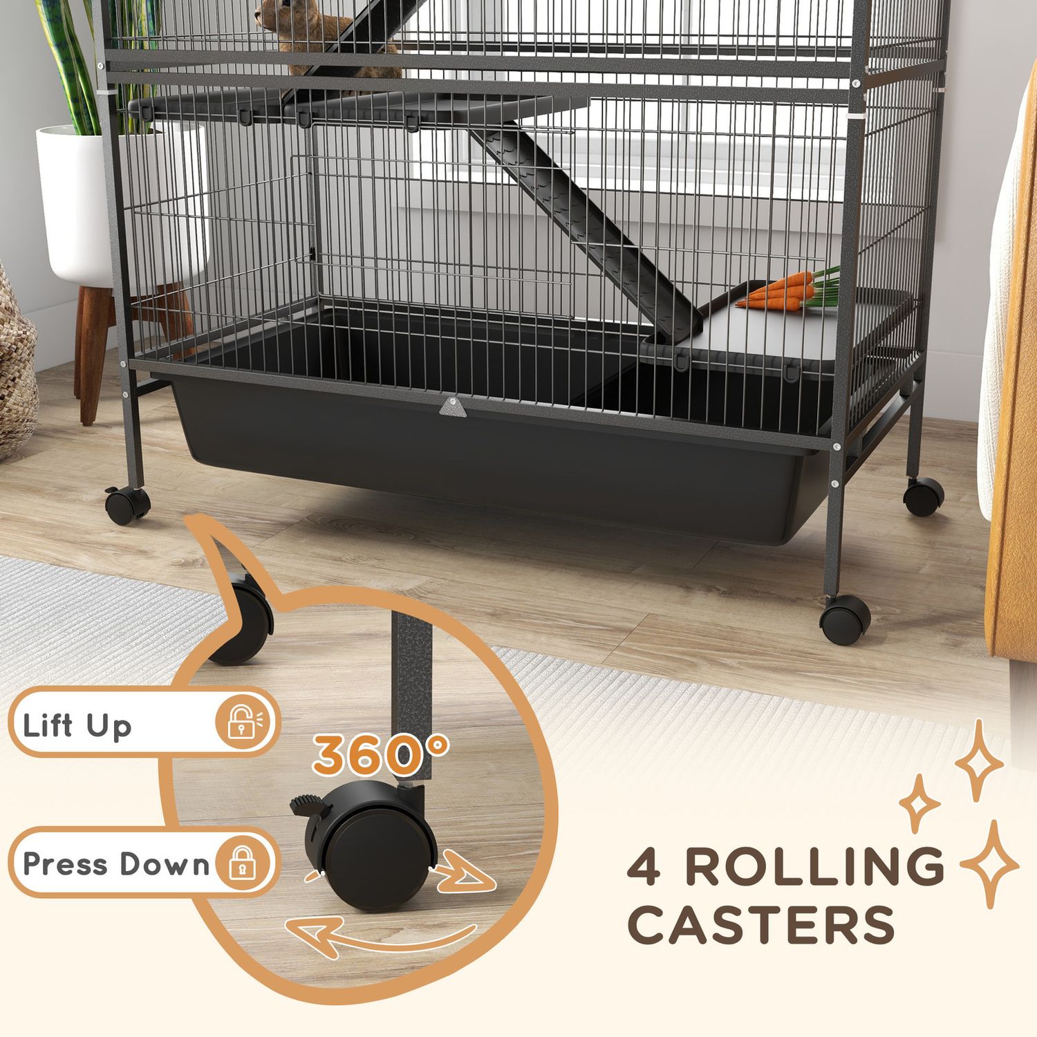PawHut 53.5"H Small Animal Cage 5-Level Metal Ferret Cage for Bunny