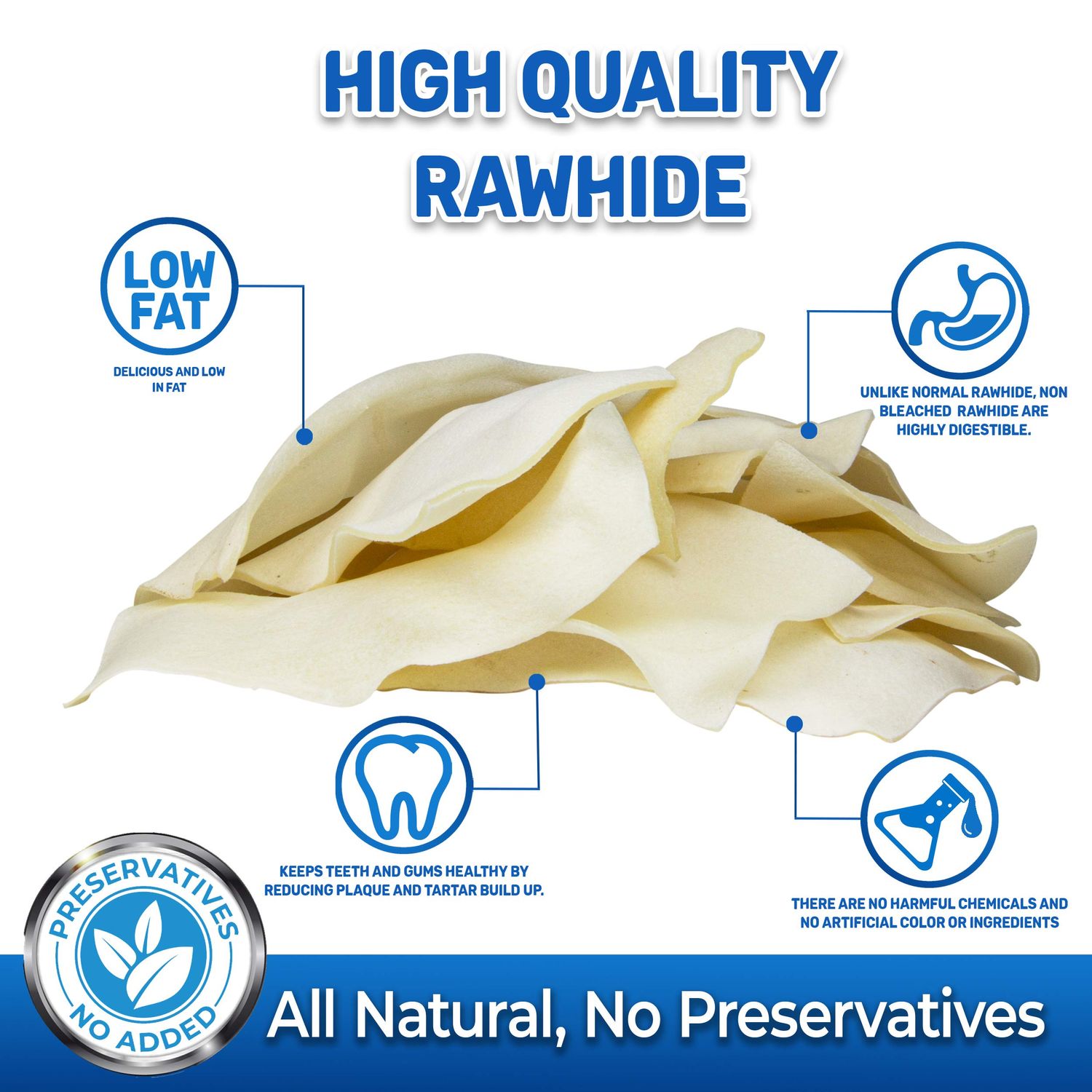 PET MAGASIN Natural Rawhide Chips – Premium Long-Lasting Dog Treats with Thick Cut Beef Hides, Processed Without Additives Or Chemicals
