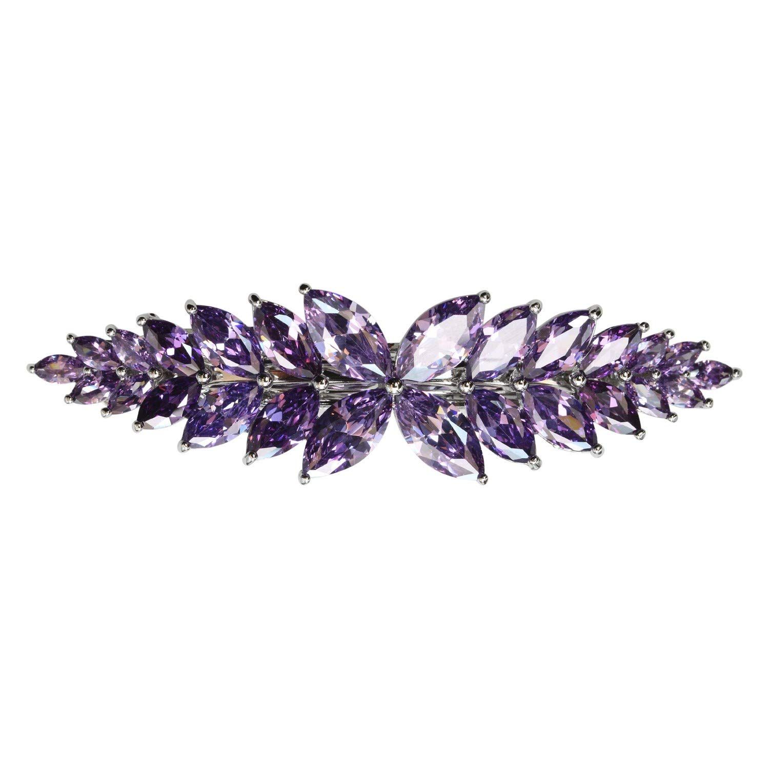 Faship Gorgeous Purple CZ Crystal floral Hair Barrette