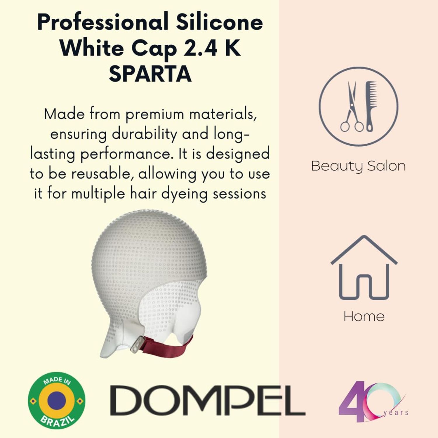 DOMPEL Sparta 2.4K Silicone Highlight Hair Cap Color White | Perfect Highlights | 2,400 Strategically Positioned Holes | Curved Design for a Perfect Fit | Reusable silicone cap with metal needle