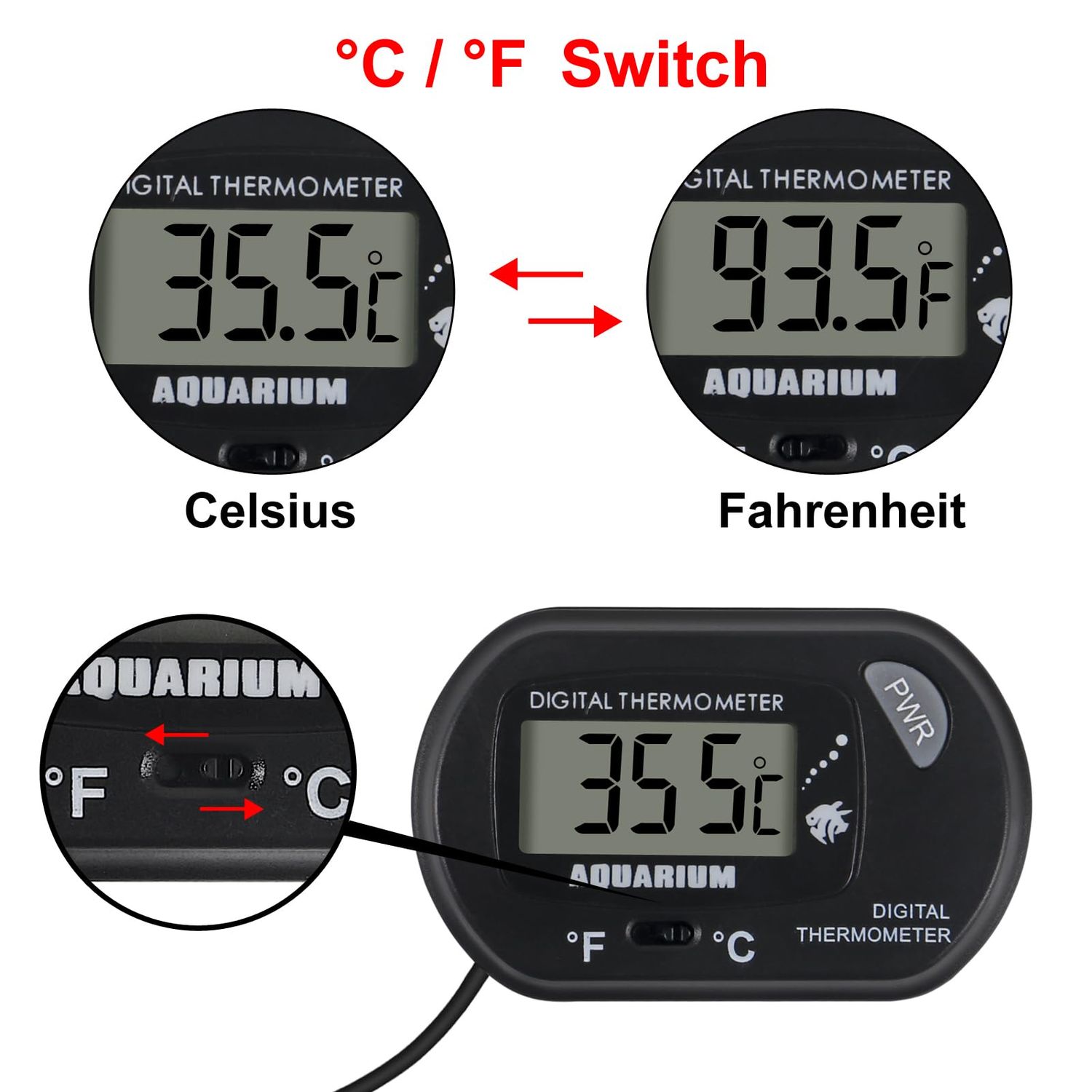 2Pack Digital Aquarium Thermometer Fish Tank Thermometer, Water Thermometer with Large LCD Display, Reptile Thermometer for Vehicle Reptile Terrarium Fish Tank Refrigerator.