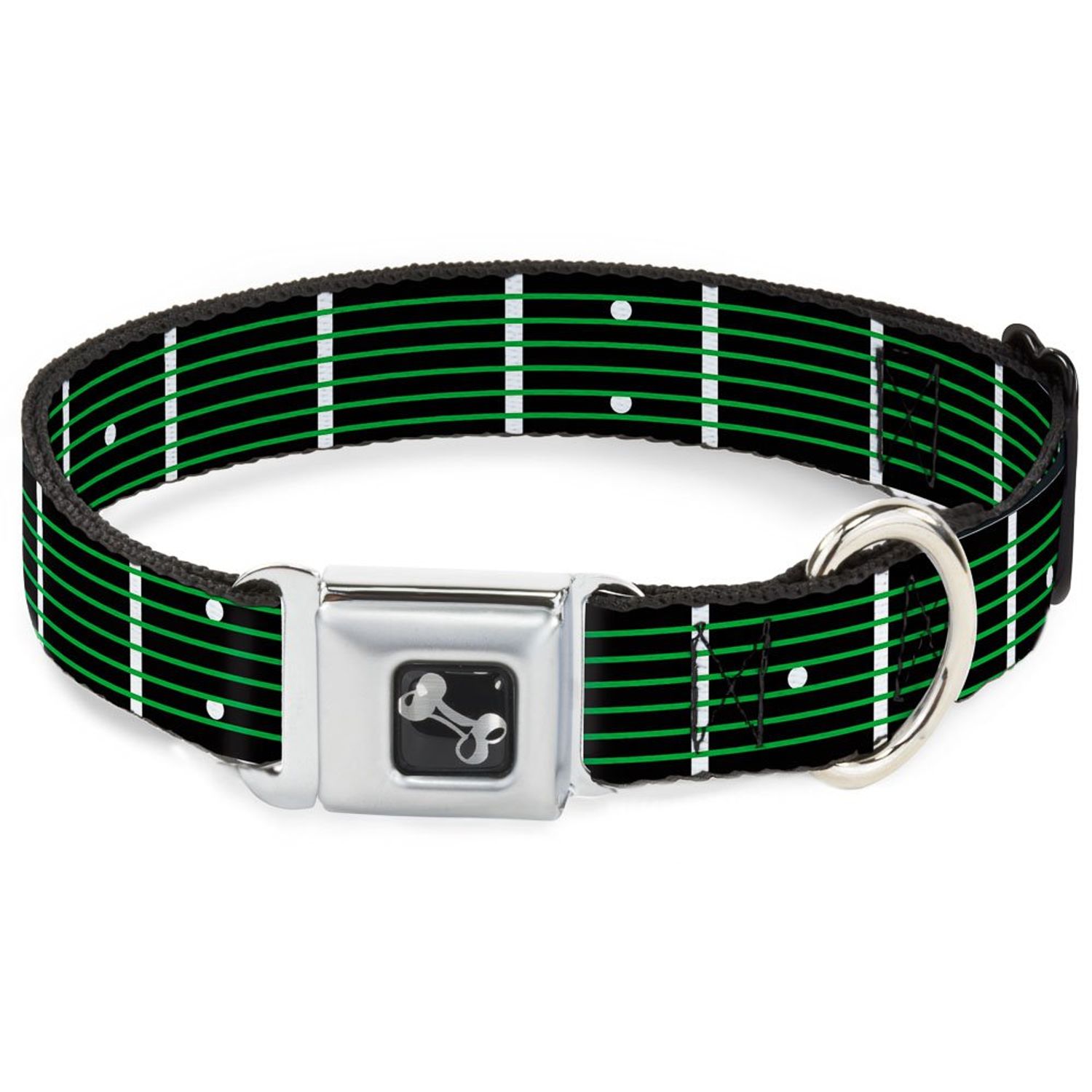 Buckle-Down Guitar Neck Black/White/Lime Green Dog Collar Bone, Wide Medium/16-23