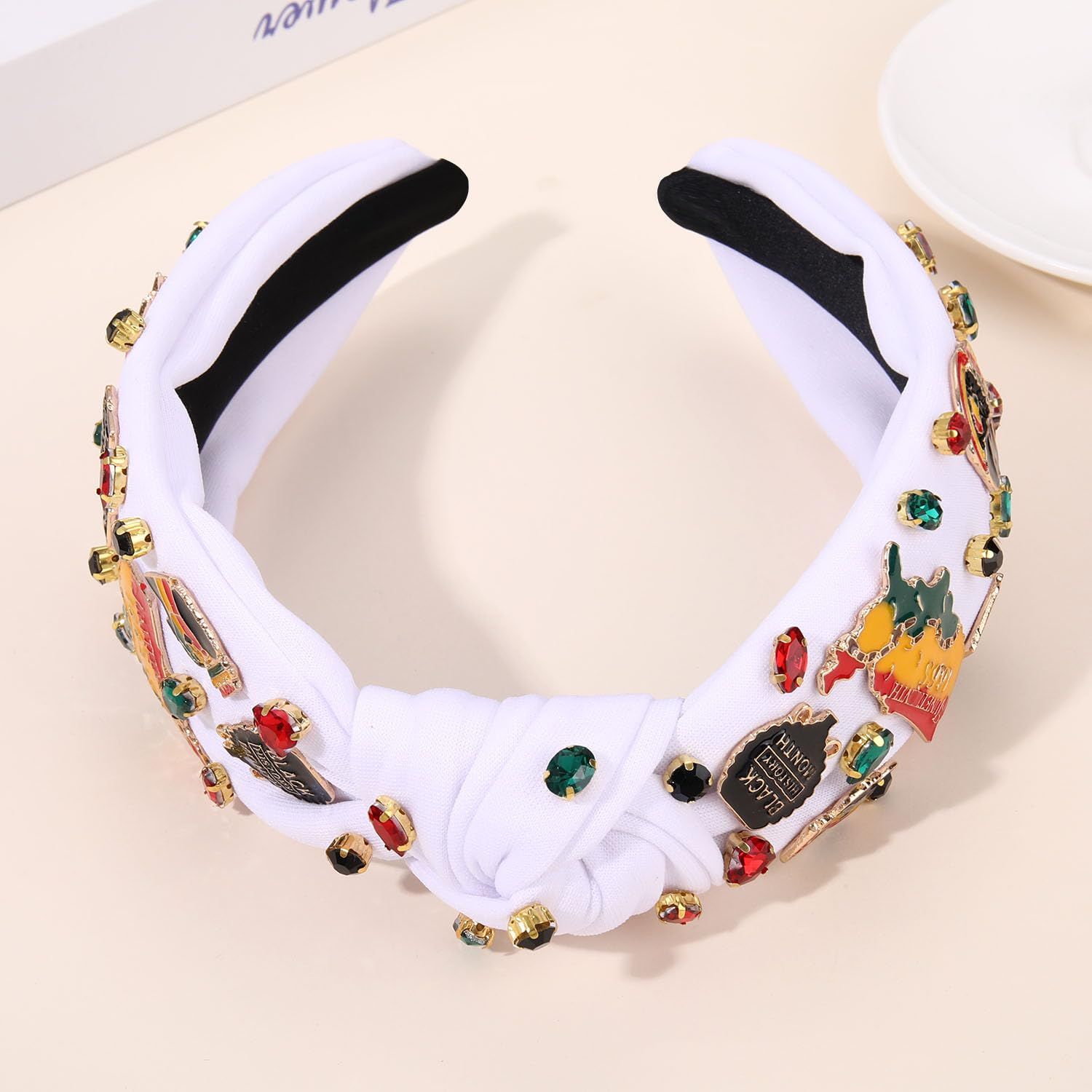 YAHPERN African Juneteenth Headbands for Women Black Women Queen Africa Map Headband Jeweled Rhinestone Wide Top Knot Headband Black History Month Headband African Accessories Outfits Gifts