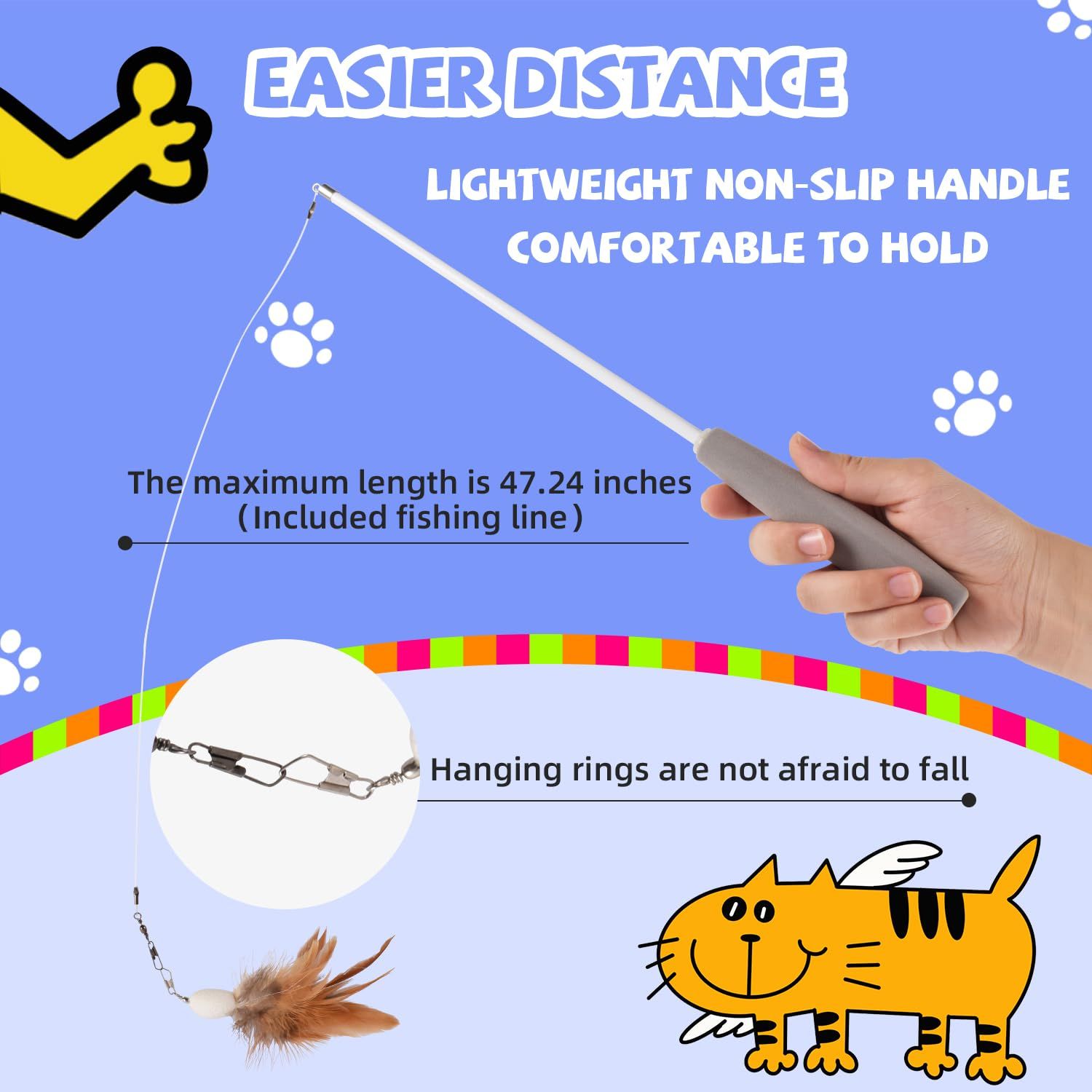 Balamama Premium Interactive Cat Wand Toy, Indoor Toy for Kittens and Cats, Educational Feather Cat Toy with Real Feathers.