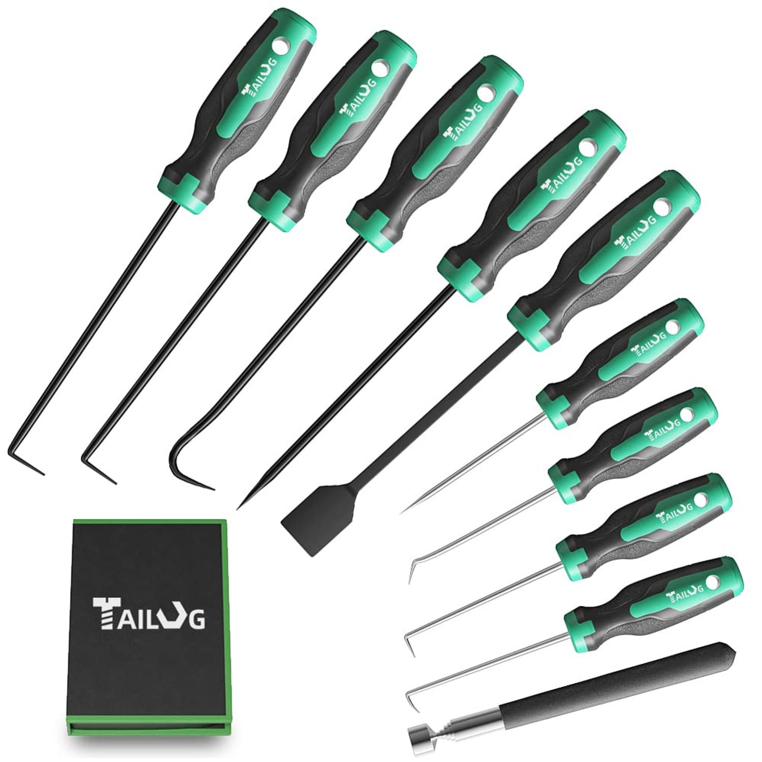 TAILUG 10 In 1 Heavy Duty Hook and Pick Set,9Pcs Precision Scraper Gasket Scraping Hose Removal Puller Hook,Car Auto Oil Seal/O-Ring Seal Gasket Pick Hook Puller Remover, Electronics Hand Tool Set
