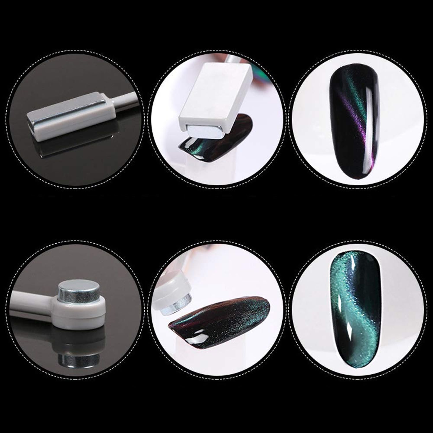 2 Pieces Magnet Stick Double-head Nail Magnet Stick Cat Eye Magic Magnet Stick for 3D Magnetic Cat Eye Gel Magic Nail Art Manicure Tool, Black