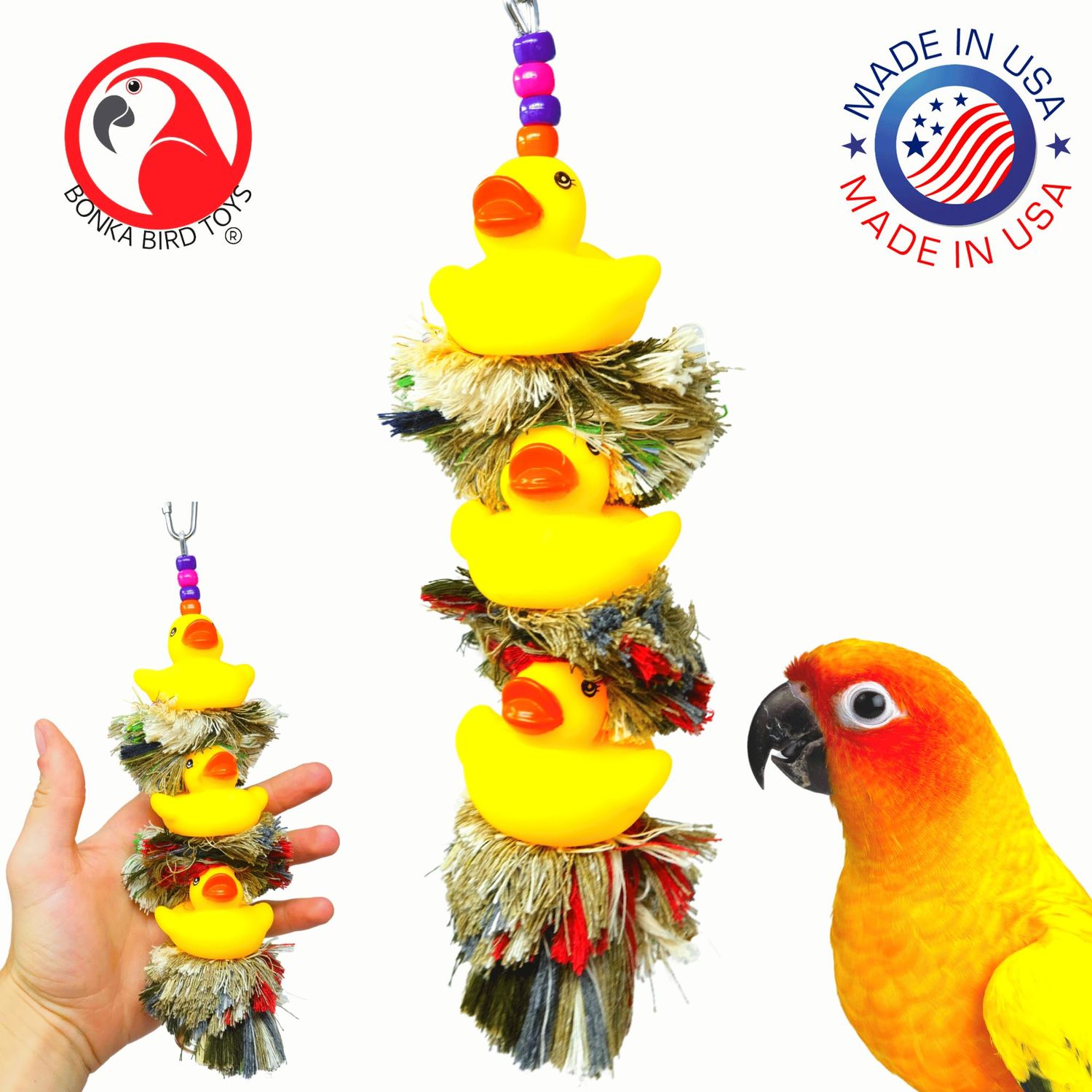 Bonka Bird Toys USA-Made 1124 Triple Ducky Plucker Medium Parrot Preening Cgae Toy, Conure, Quaker, Ringneck, and Similar