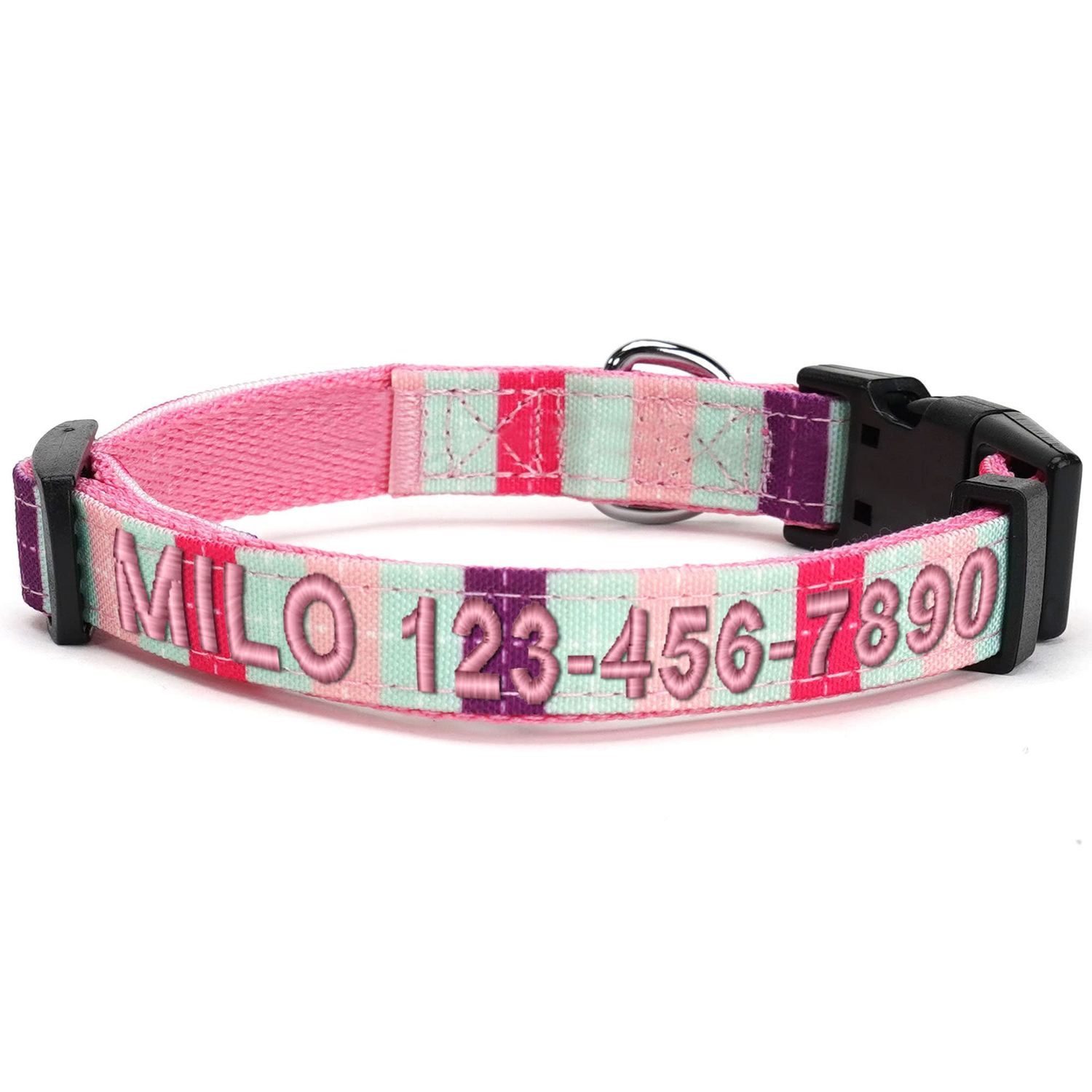 Pawtitas Personalized Dog Collar Small Dog Collar Embroider Name Phone Number Puppy Collar Adjustable Customized Collar for Small Dogs Breeds Multicolor Dog Collar